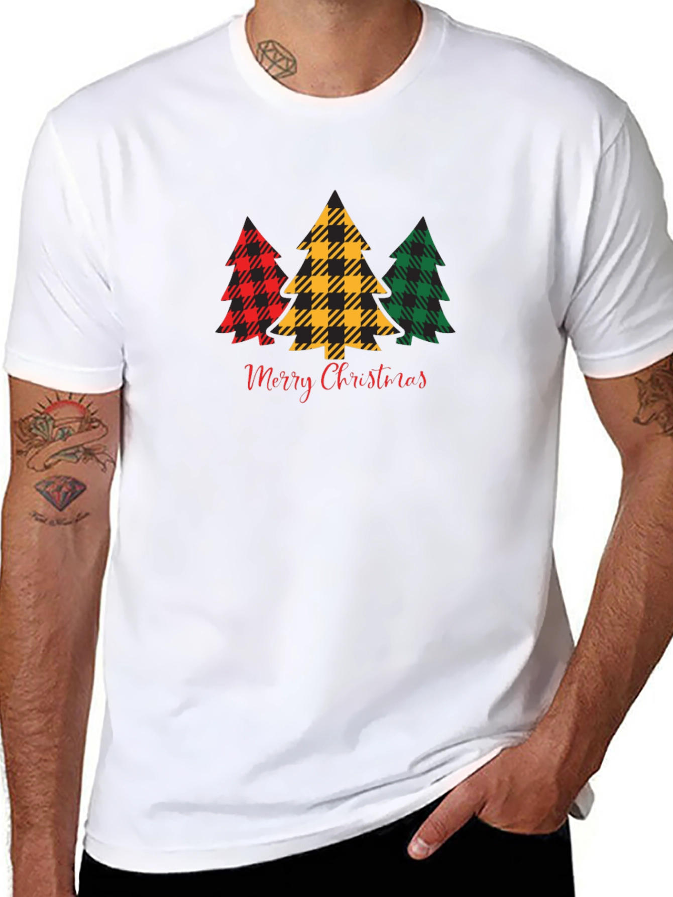 Black Plaid Christmas Tree Graphic Tee view 8