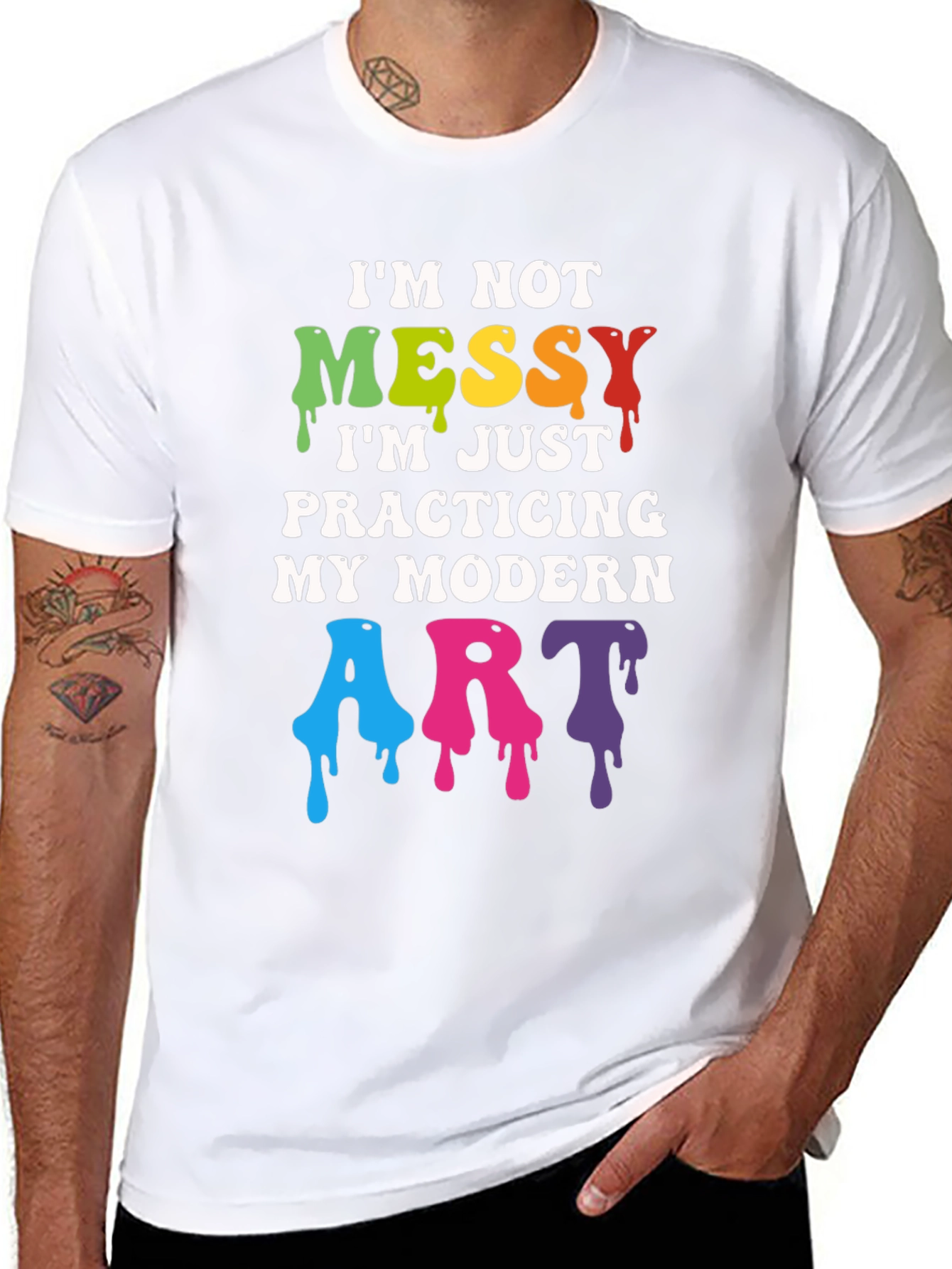Black I'm Not Messy Modern Art T-Shirt view 8