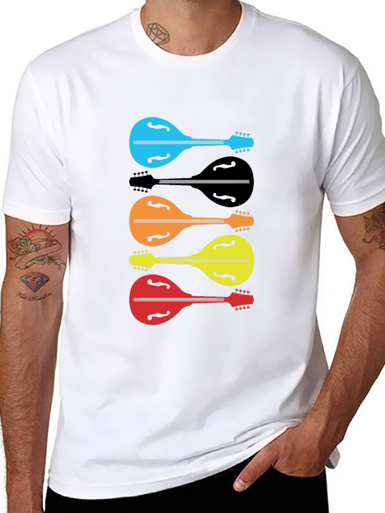 Black Colorful Mandolin Graphic T-Shirt view 8