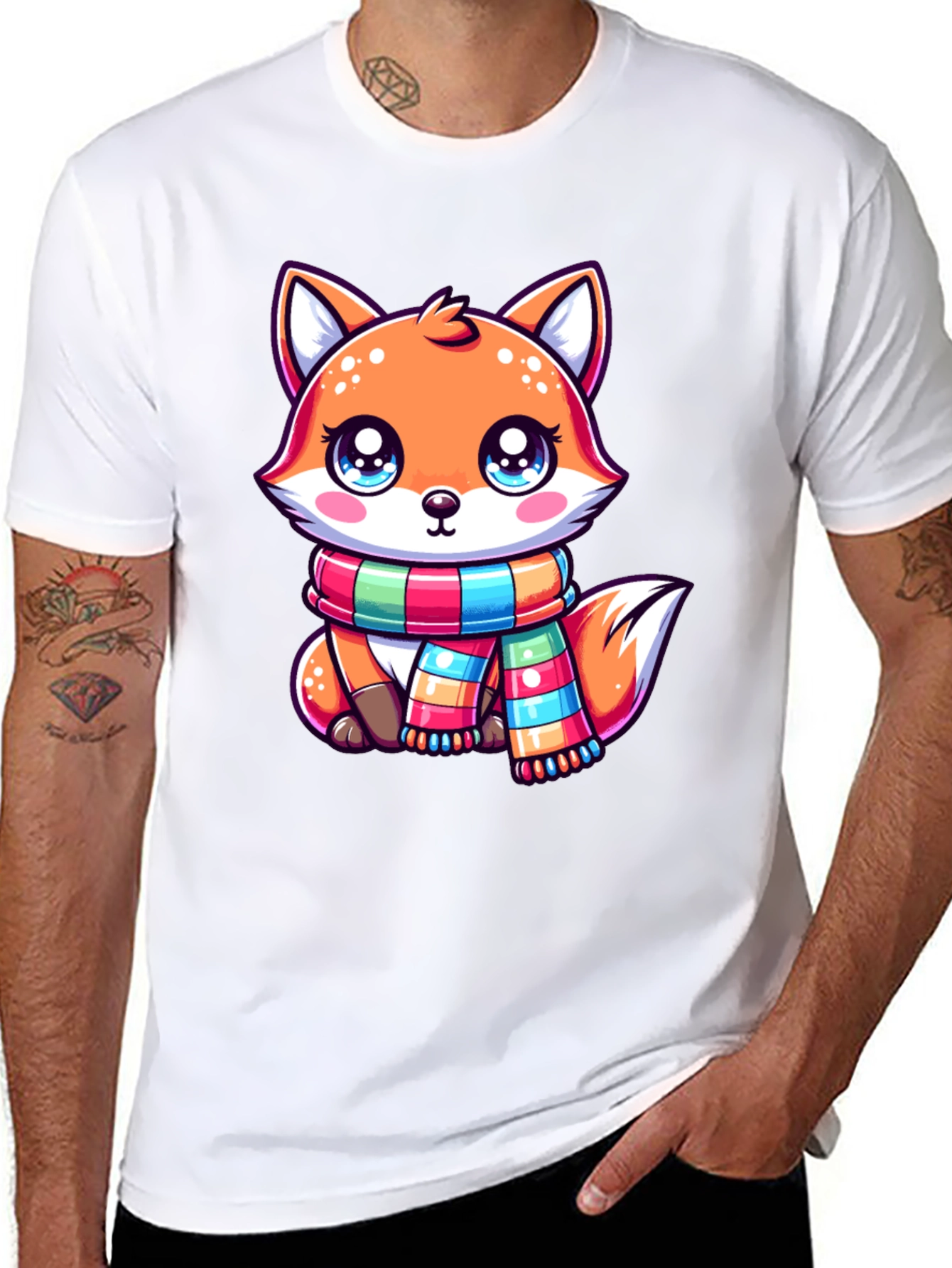 Black Cute Fox Scarf Graphic Tee view 8