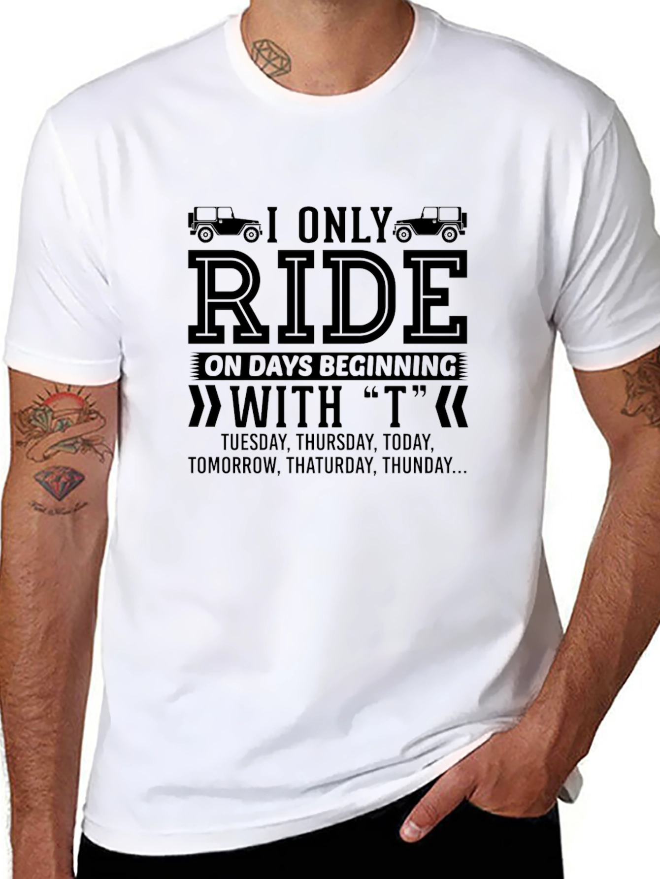 Black I Only Ride On Days Beginning With T T-Shirt view 8