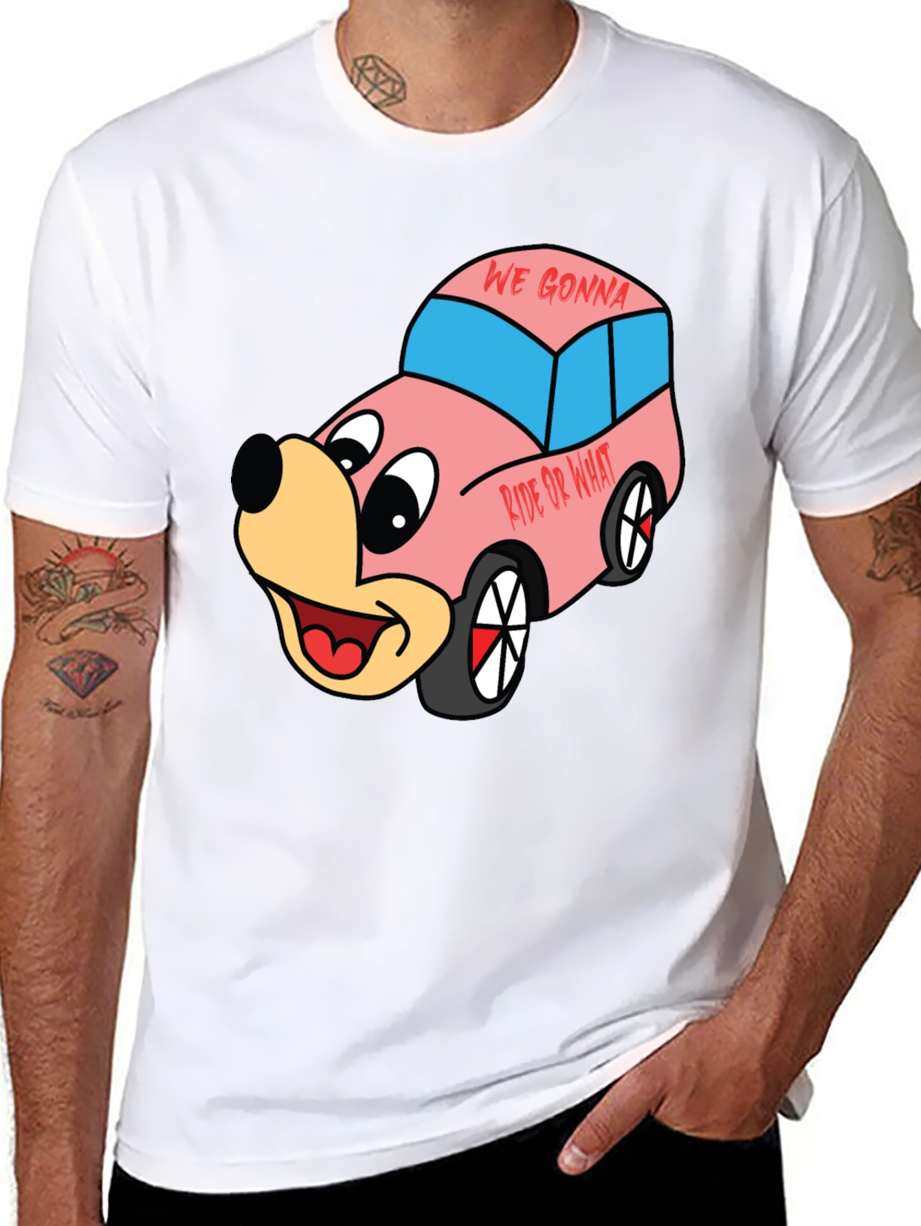 Black Cartoon Character Car Graphic T-Shirt view 8
