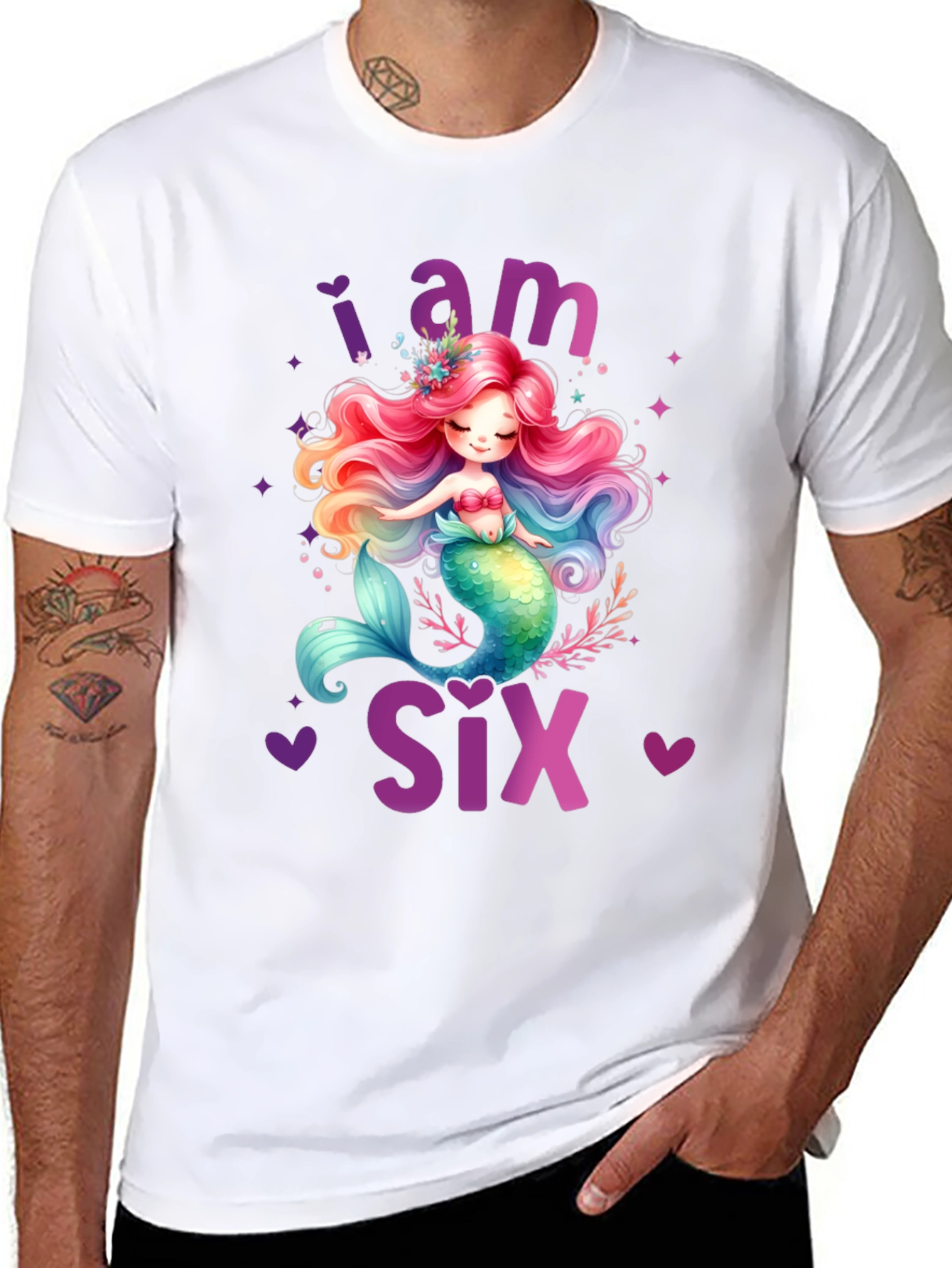 Black I am Six Mermaid Birthday T-Shirt view 8