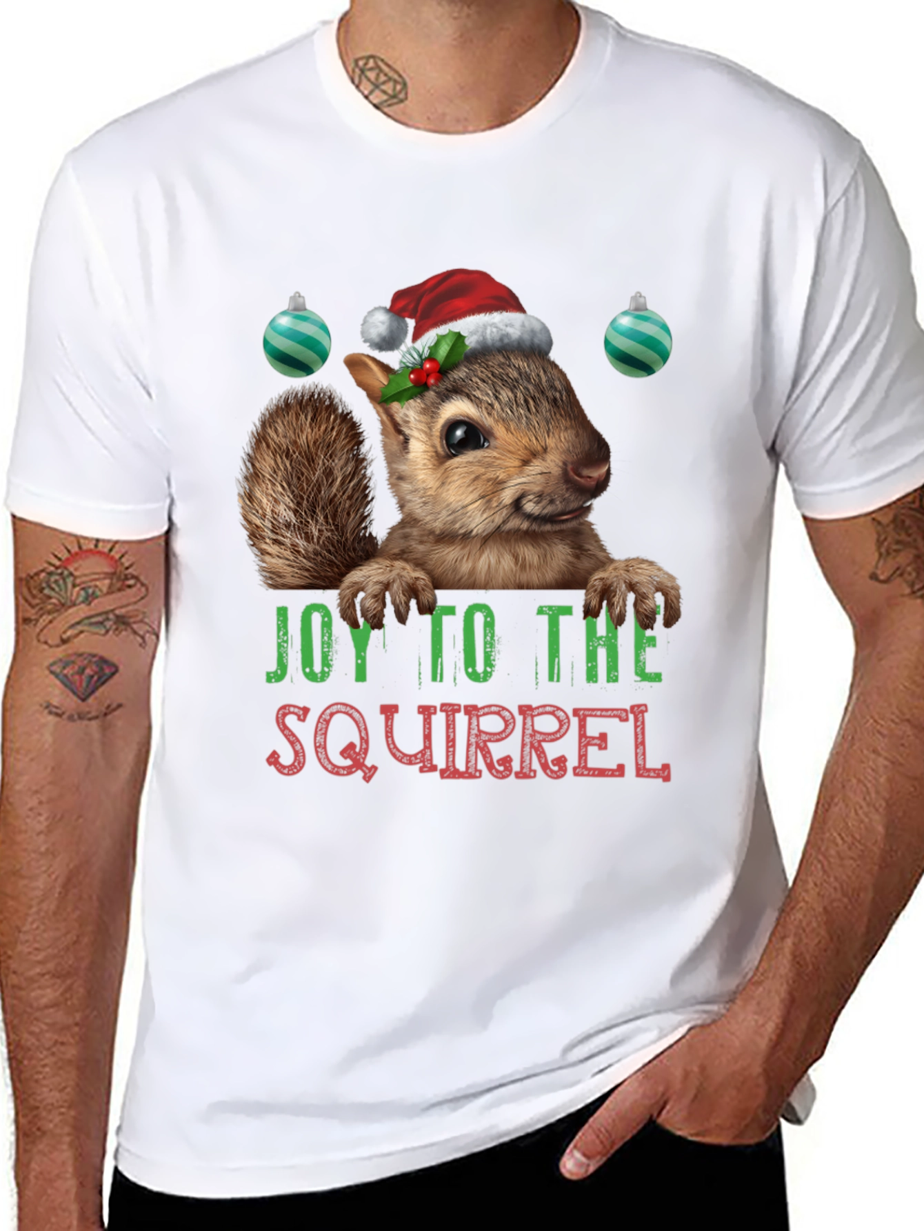 Black Festive Squirrel Graphic Tee - Holiday Joy T-Shirt view 8