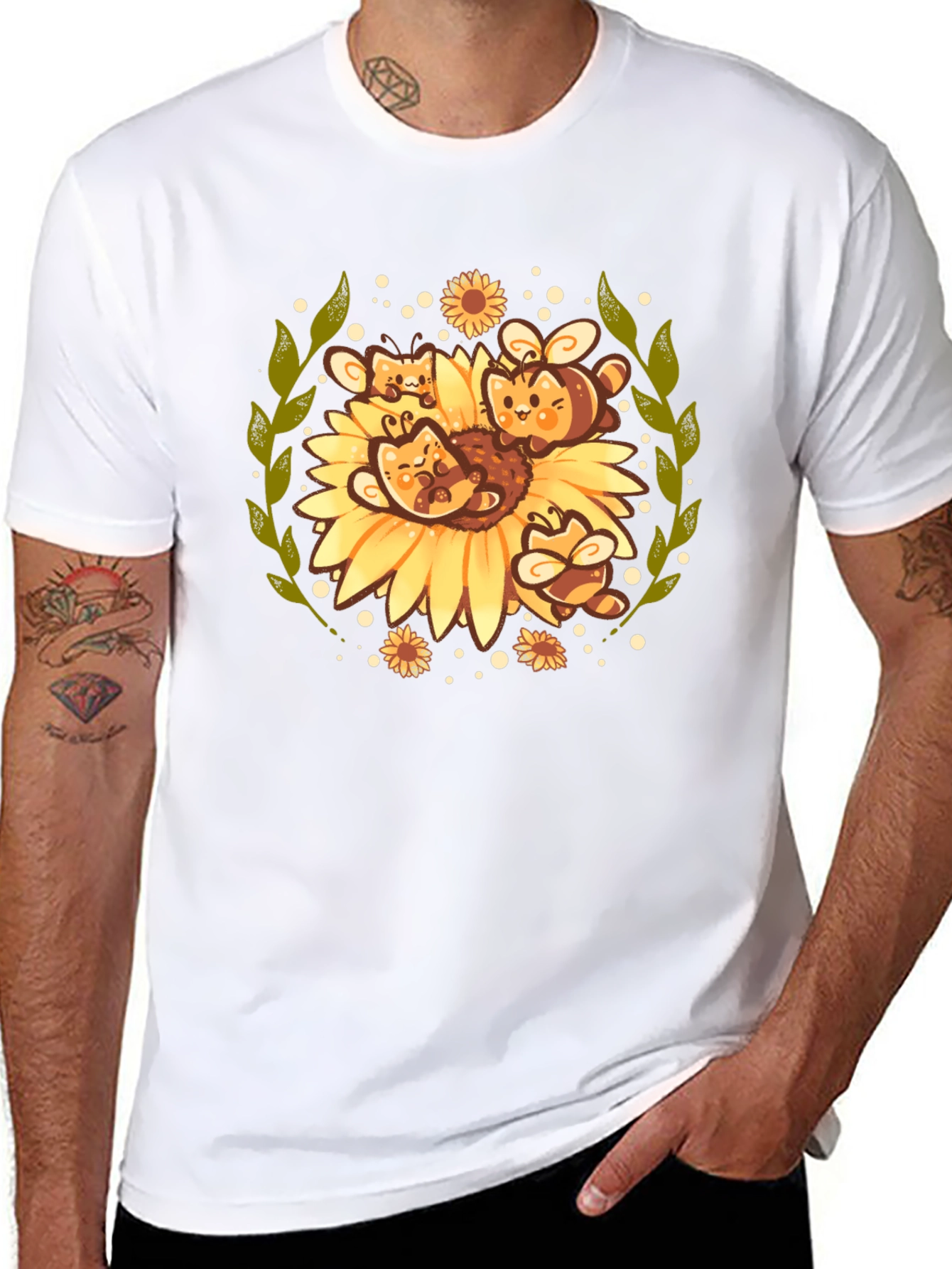 Black Cute Bee & Sunflower Graphic Tee view 8