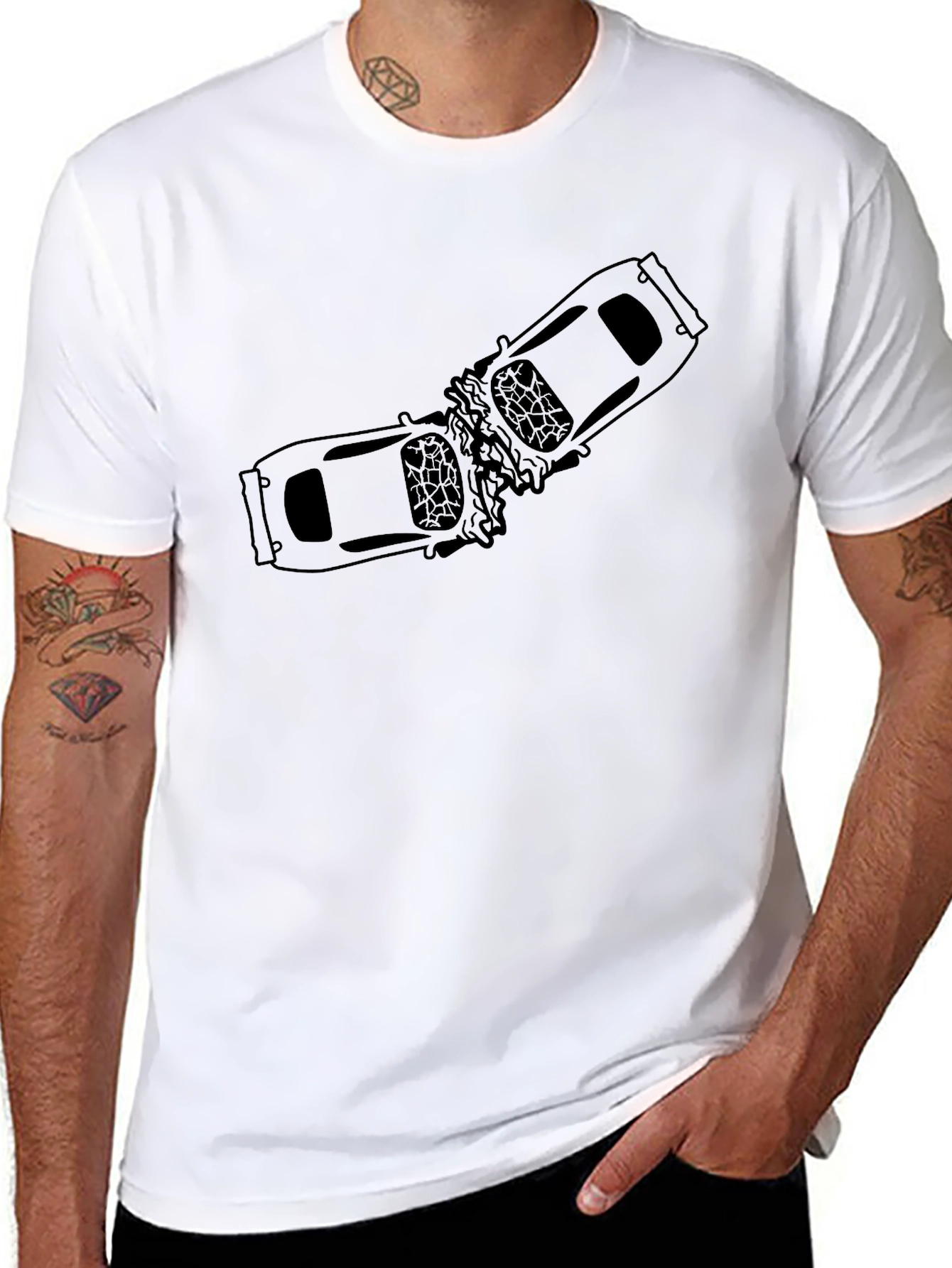 Black Crushed Car T-Shirt - Black Graphic Tee view 8