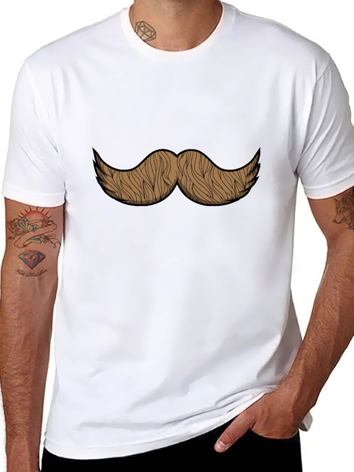 Black Moustache Graphic Print Black T-Shirt view 8