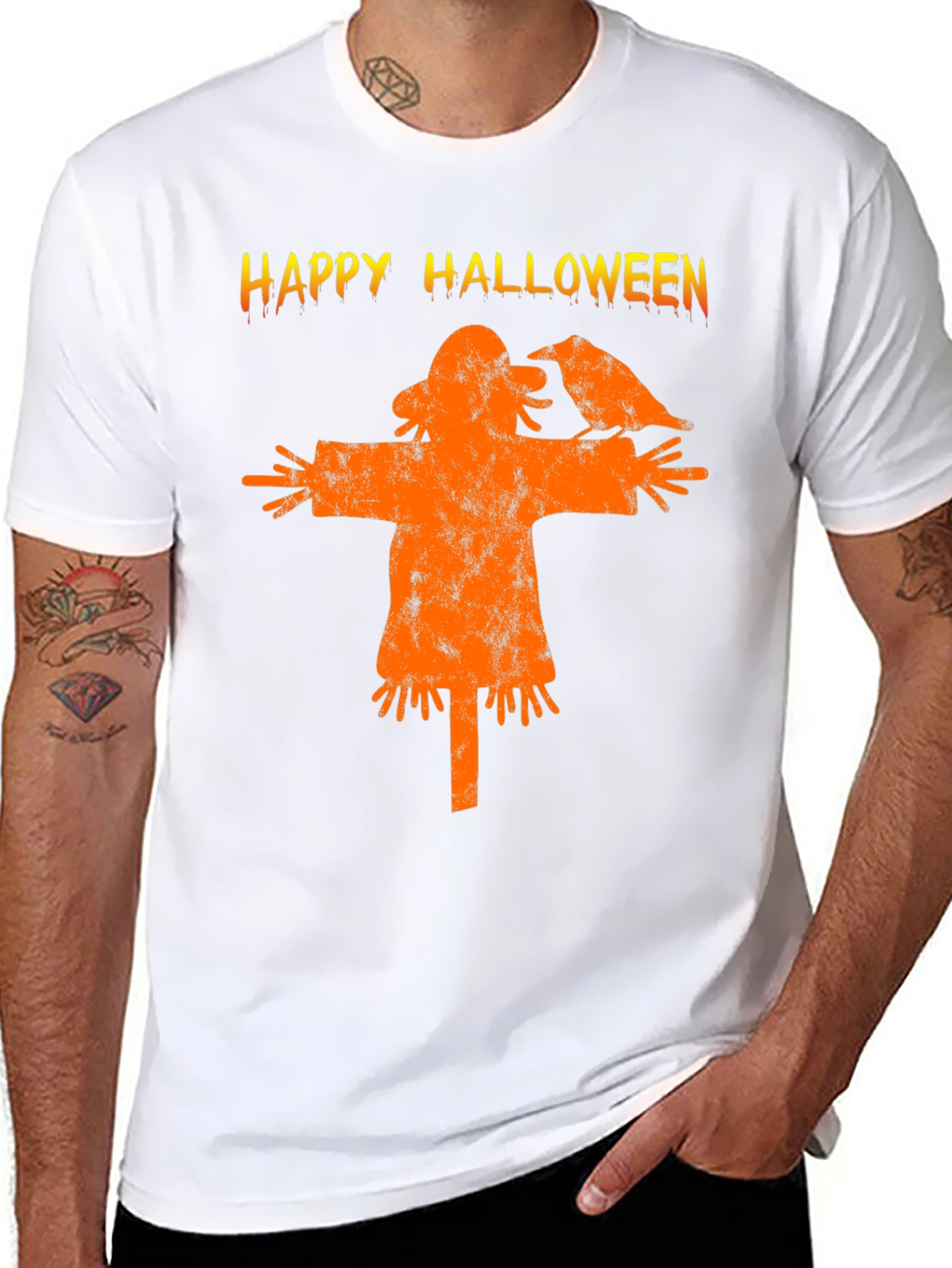 Black Happy Halloween Scarecrow T-Shirt view 8