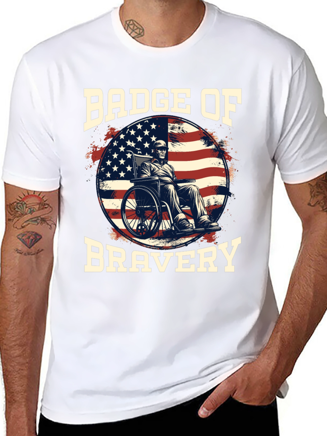 Black Badge of Bravery T-Shirt - Patriotic Veteran Design view 8
