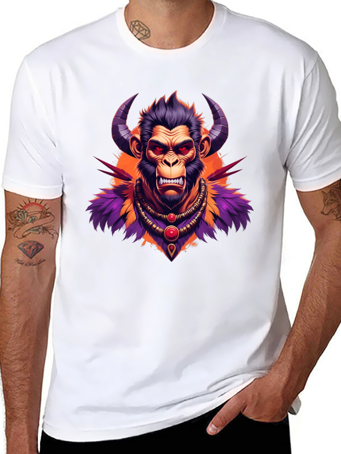 Black Horned Monkey Graphic Tee - Unique Ape Design view 8
