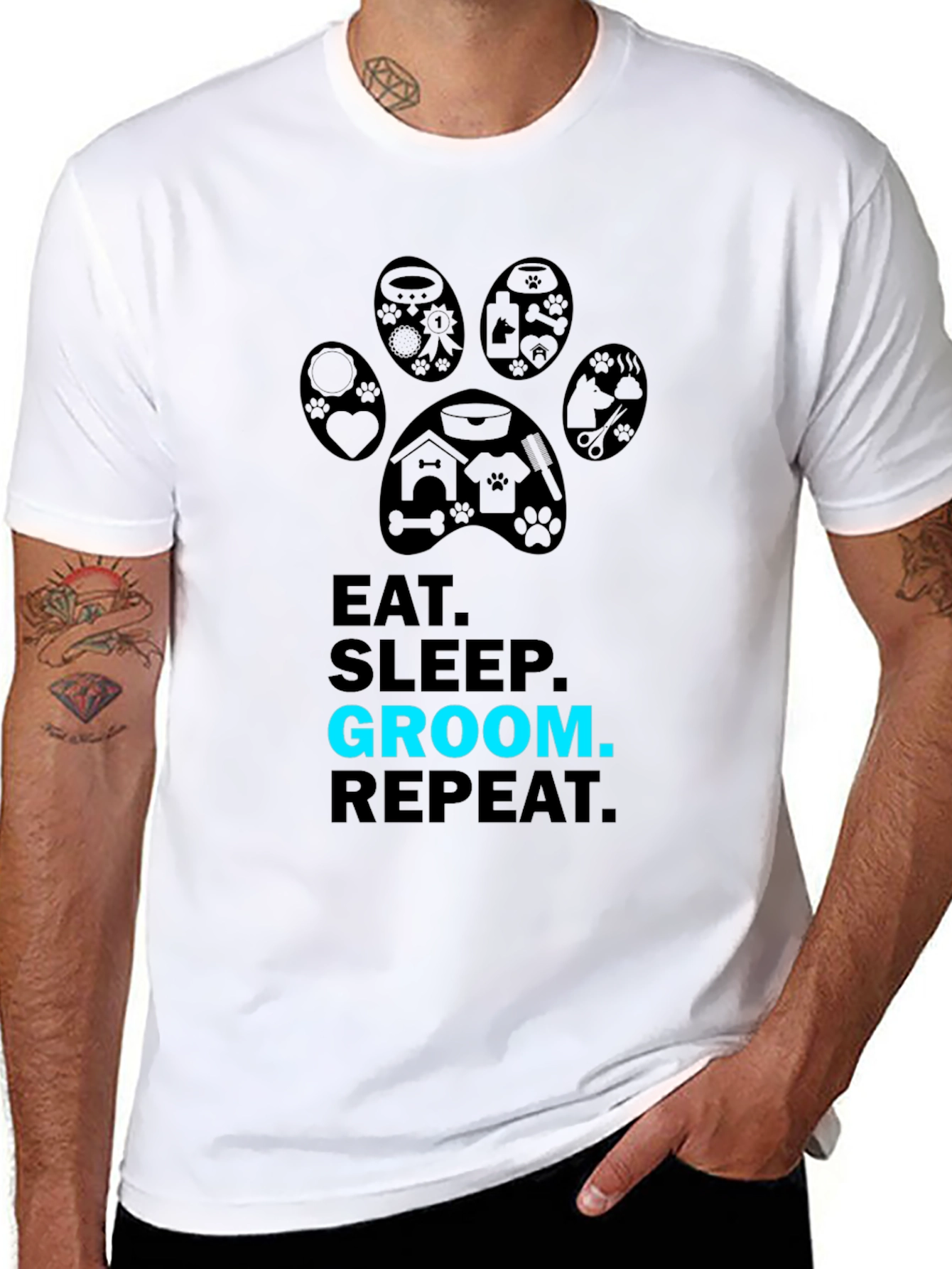 Black Eat Sleep Groom Repeat Graphic Tee view 8