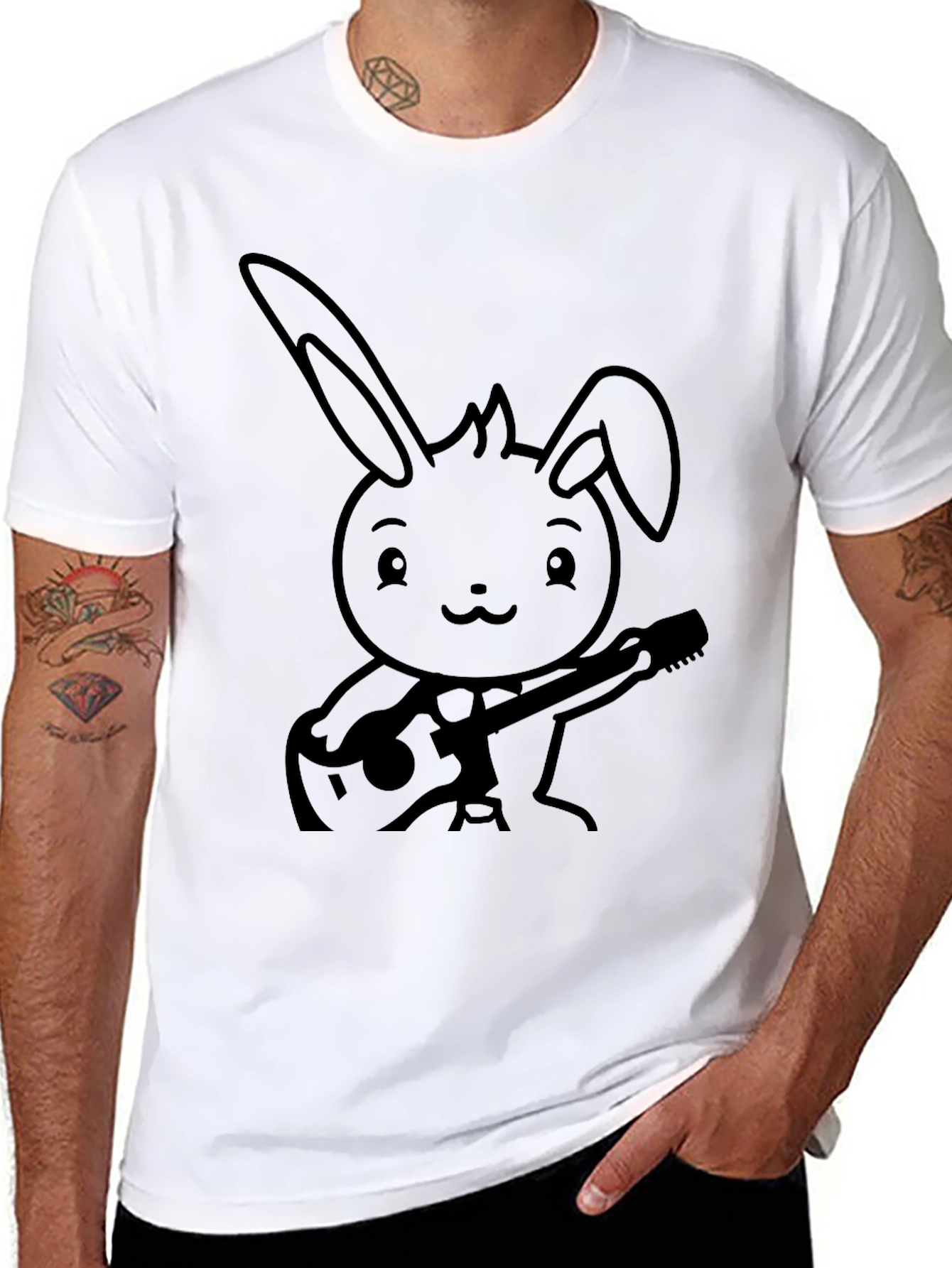 Black Black Bunny Guitarist Graphic Tee - Unisex view 8