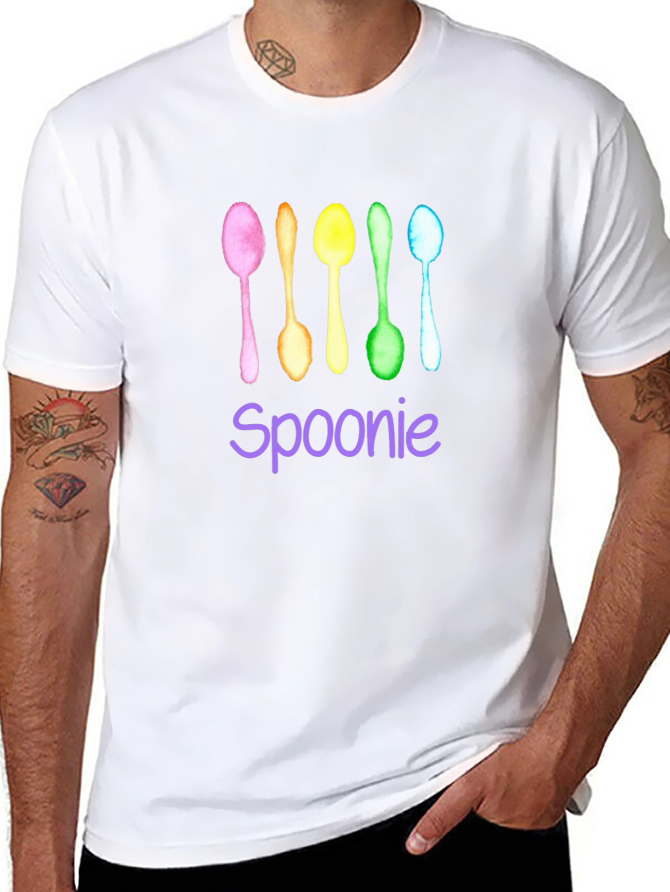 Black Spoonie T-Shirt - Colorful Watercolor Spoons view 8