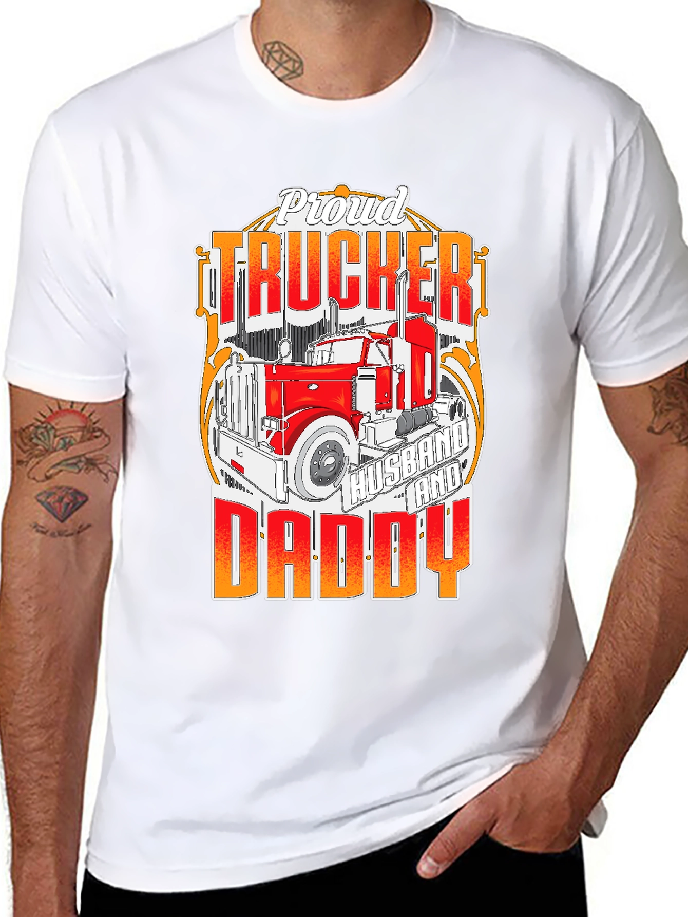 Black Proud Trucker Husband and Daddy T-Shirt view 8