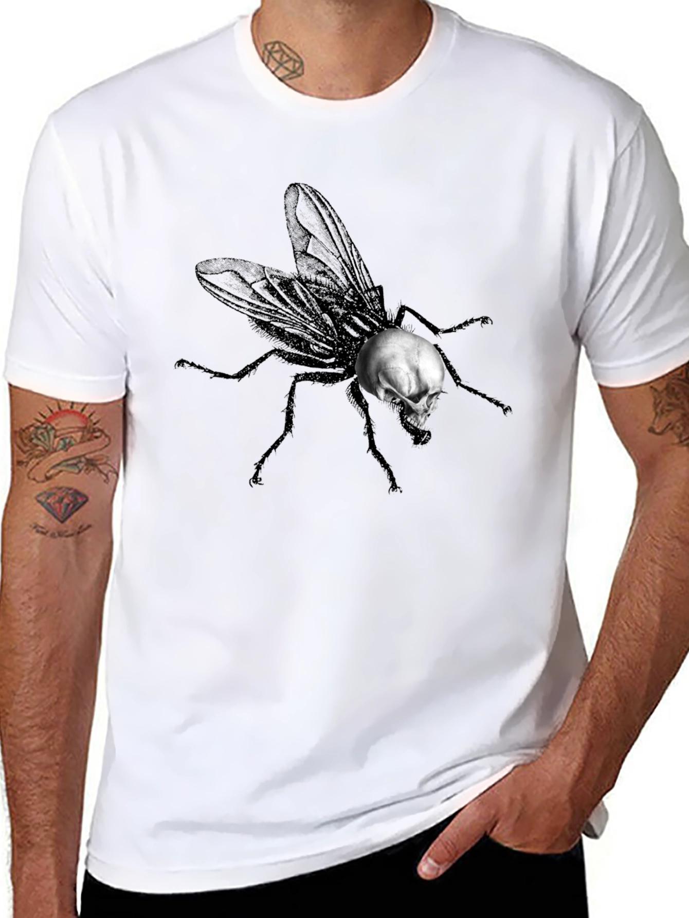 Black Skull Fly Graphic T-Shirt - Unique Design view 8