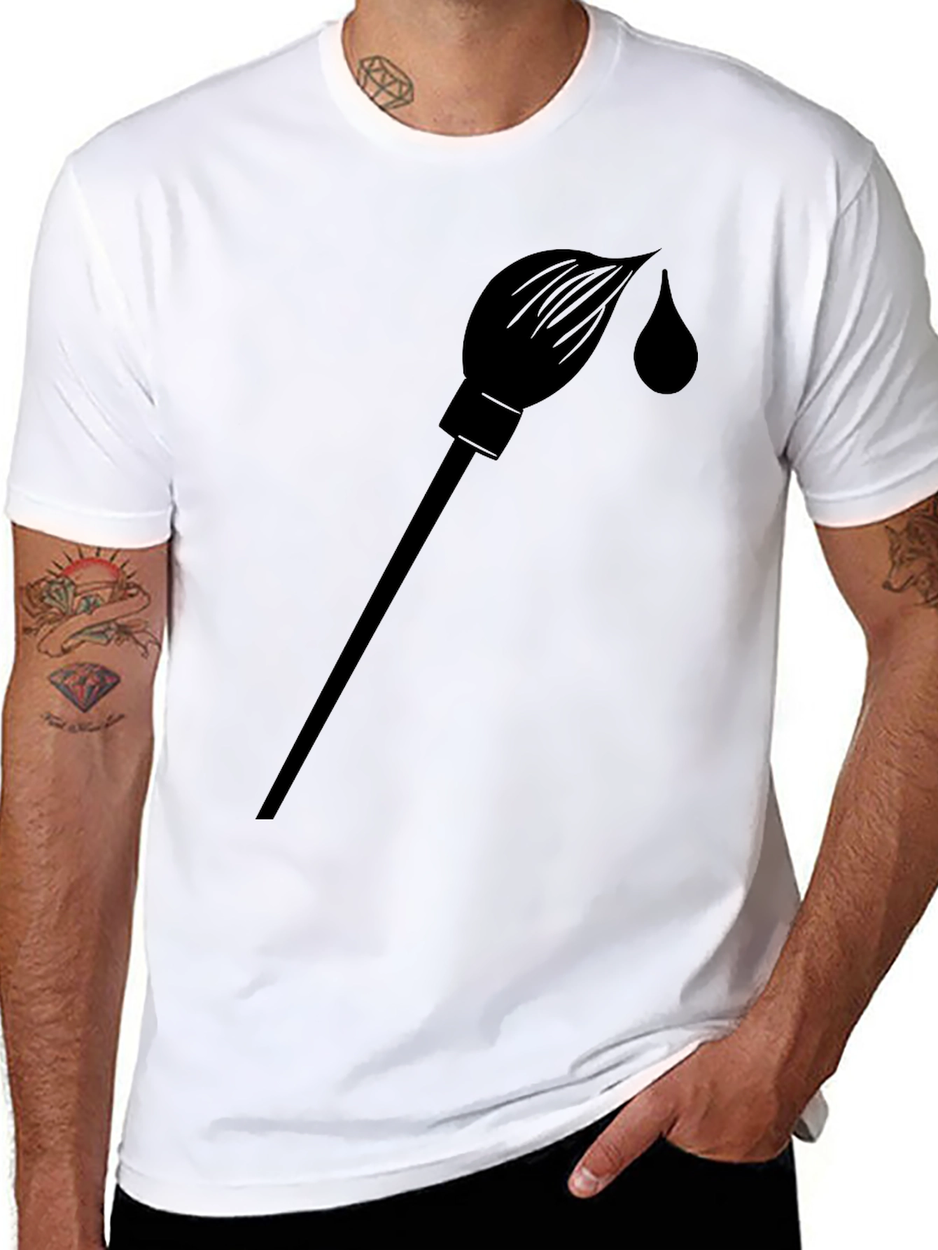 Black Paint Brush Graphic T-Shirt - Solid Black view 8