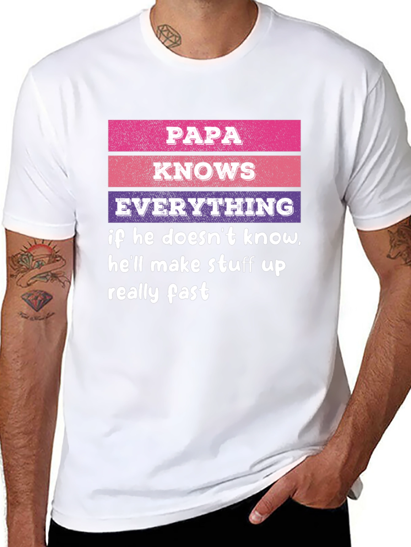 Black Papa Knows Everything T-Shirt Novelty Dad Gift view 8