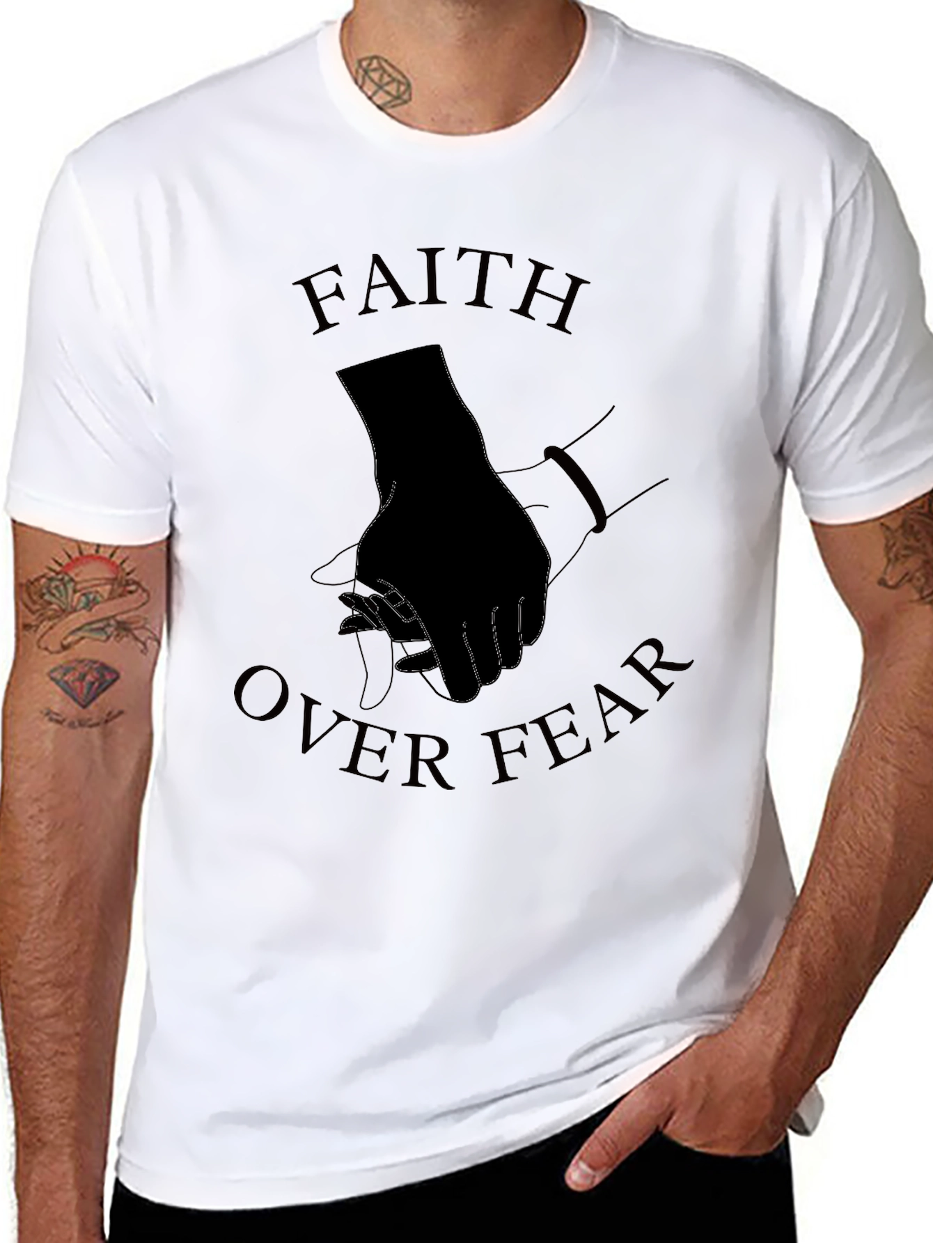 Black Faith Over Fear Black Graphic Tee view 8