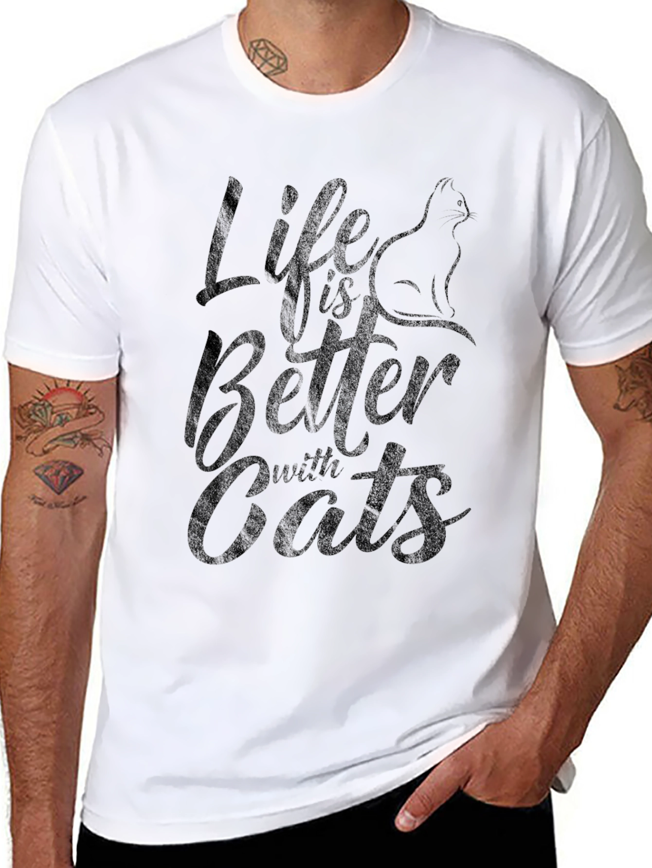Black Life is Better with Cats Black Graphic T-Shirt view 8