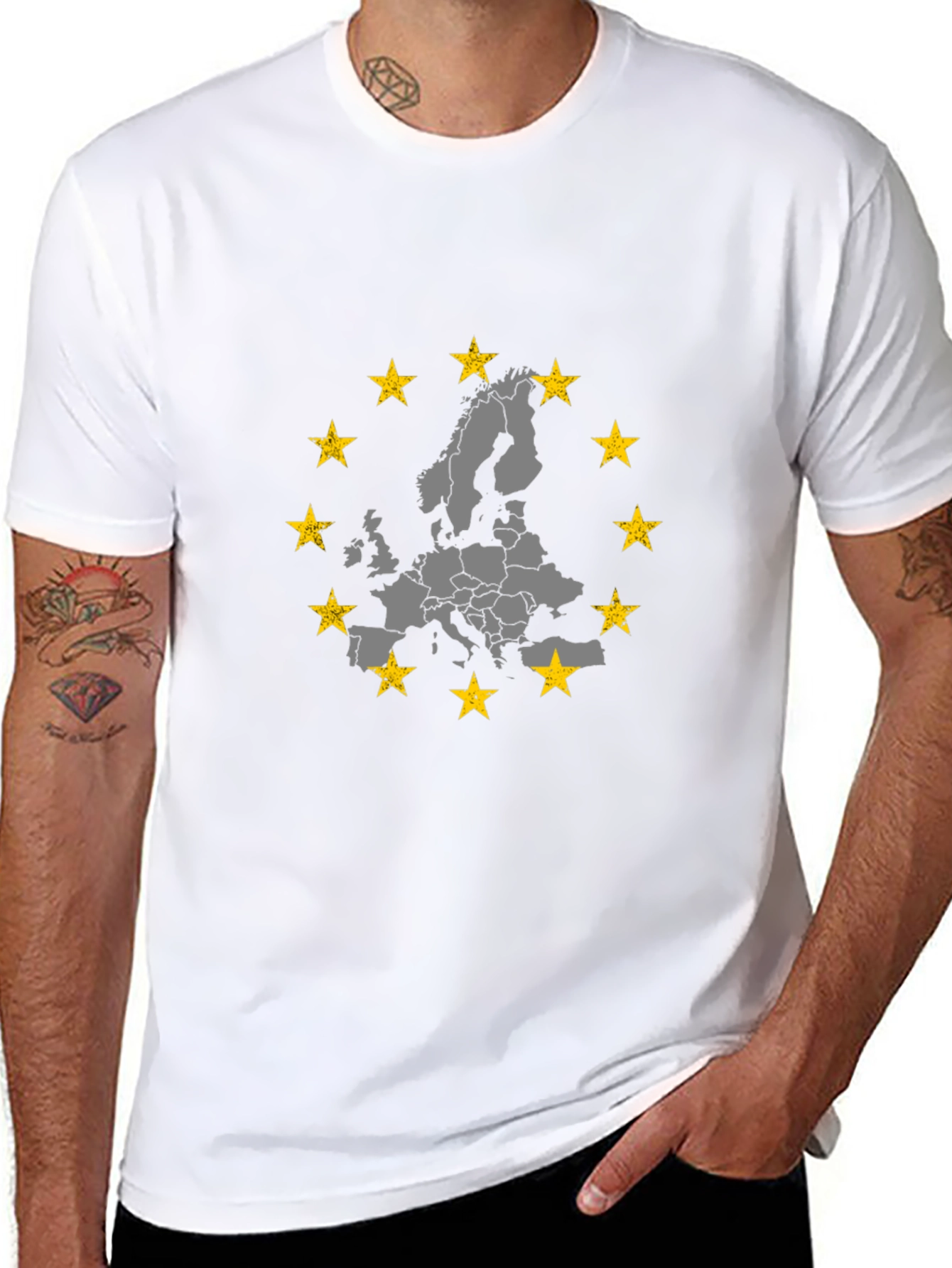 Black Europe Map & Stars Graphic T-Shirt view 8