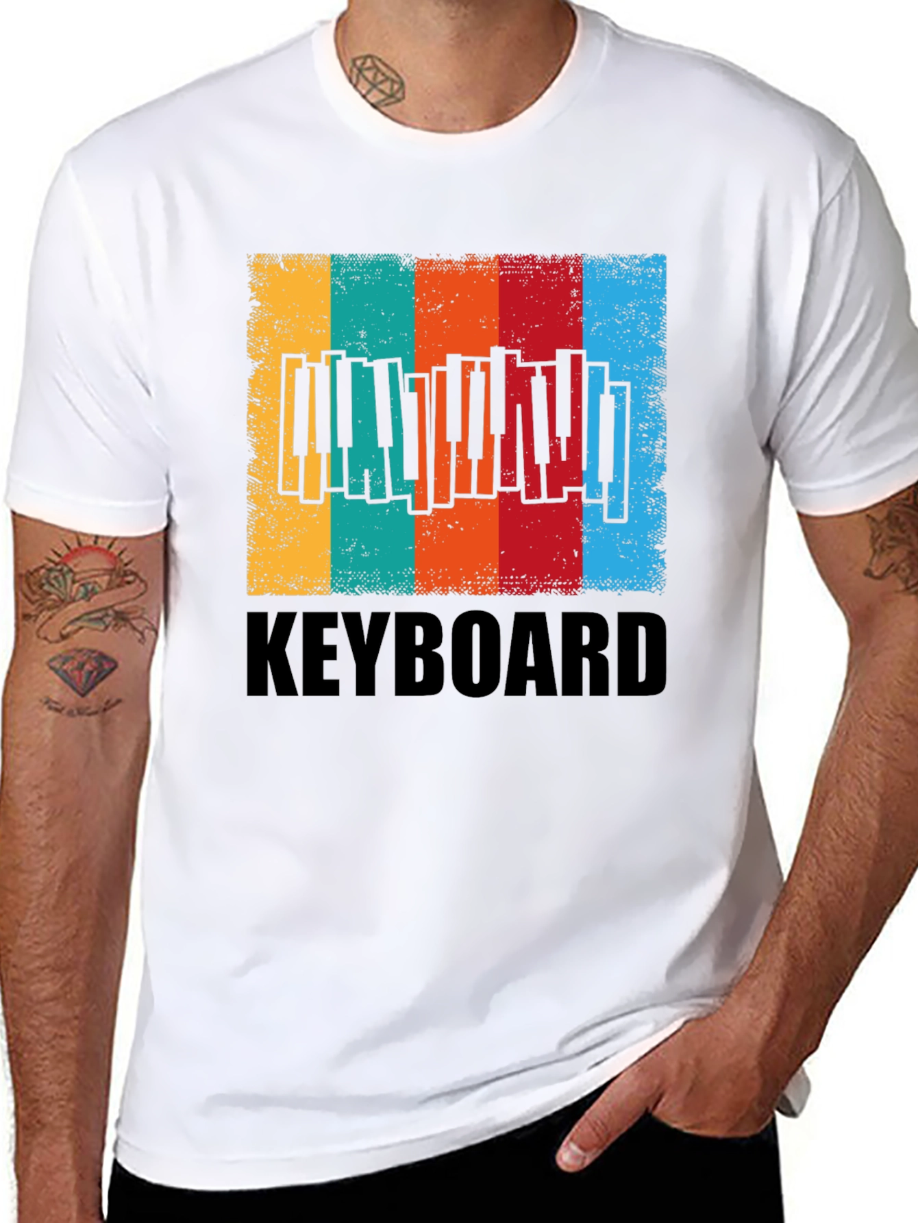 Black Vintage Keyboard Music T-Shirt view 8