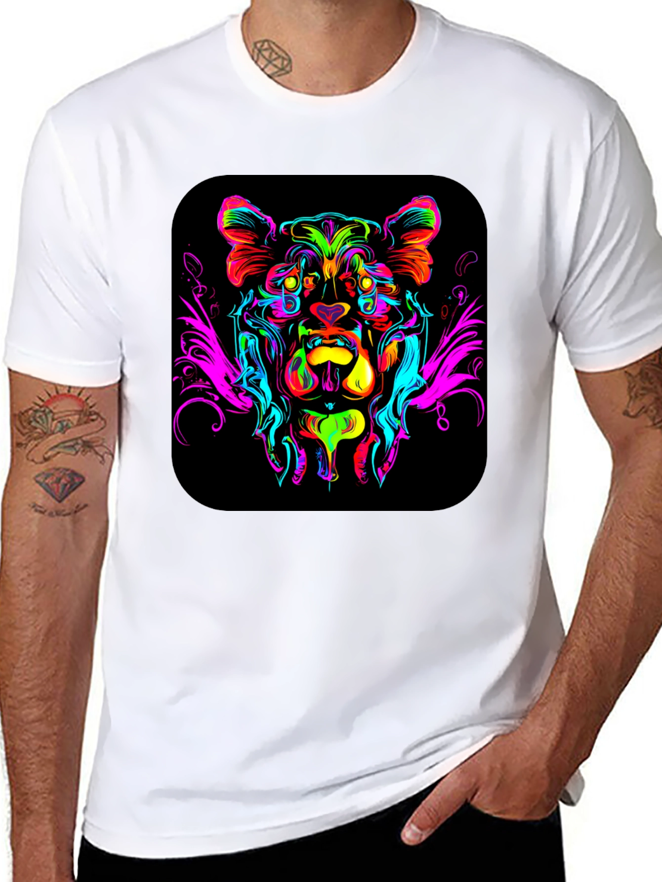 Black Vivid Lion Graphic Black T-Shirt view 8