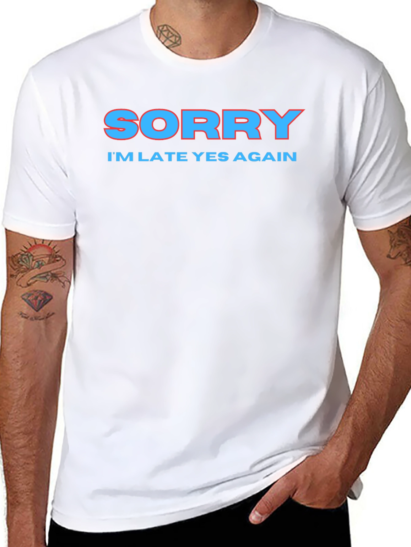 Black Sorry I'm Late Again Funny Graphic T-Shirt view 8