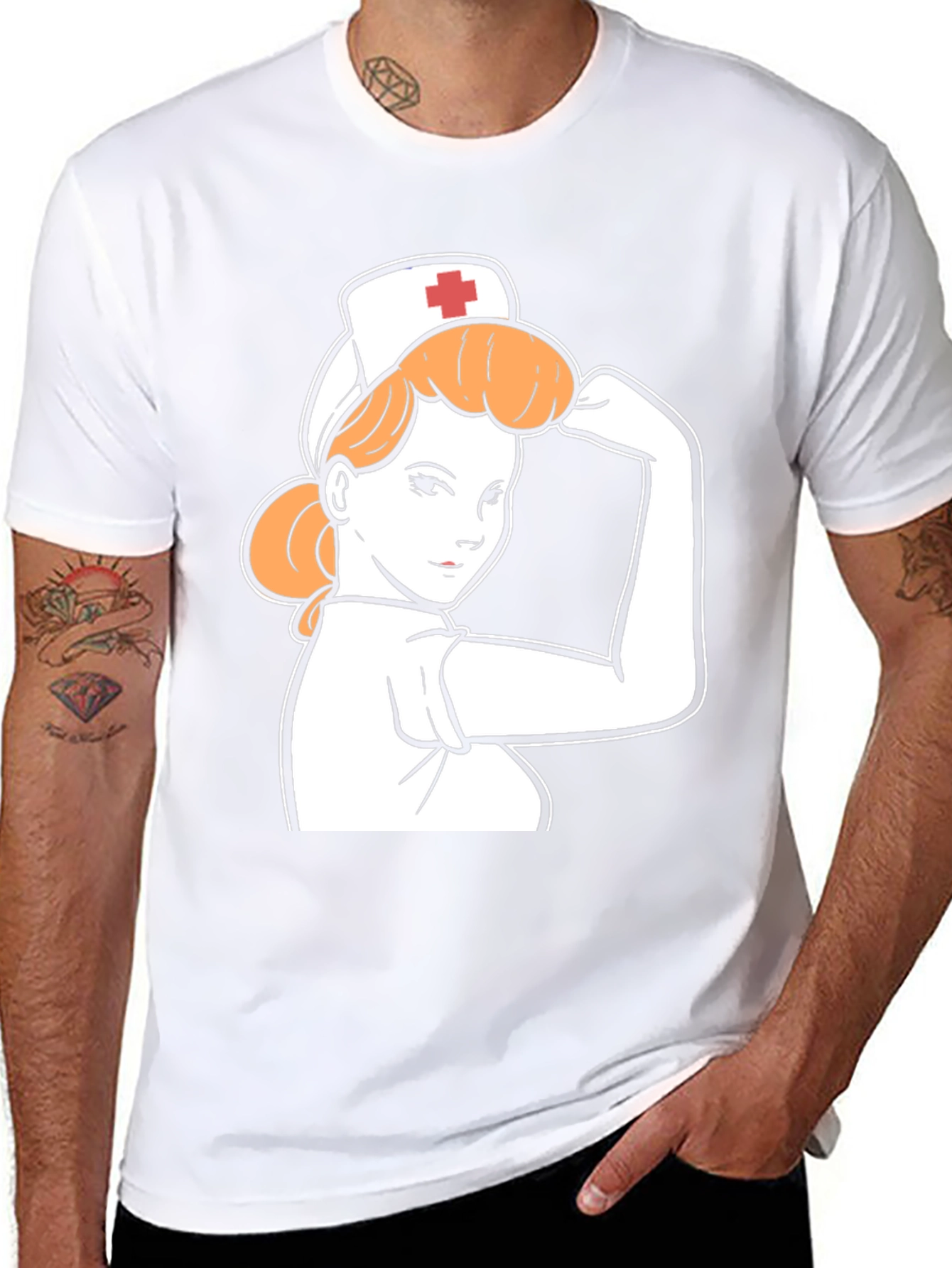 Black Retro Nurse Power T-Shirt - Black view 8