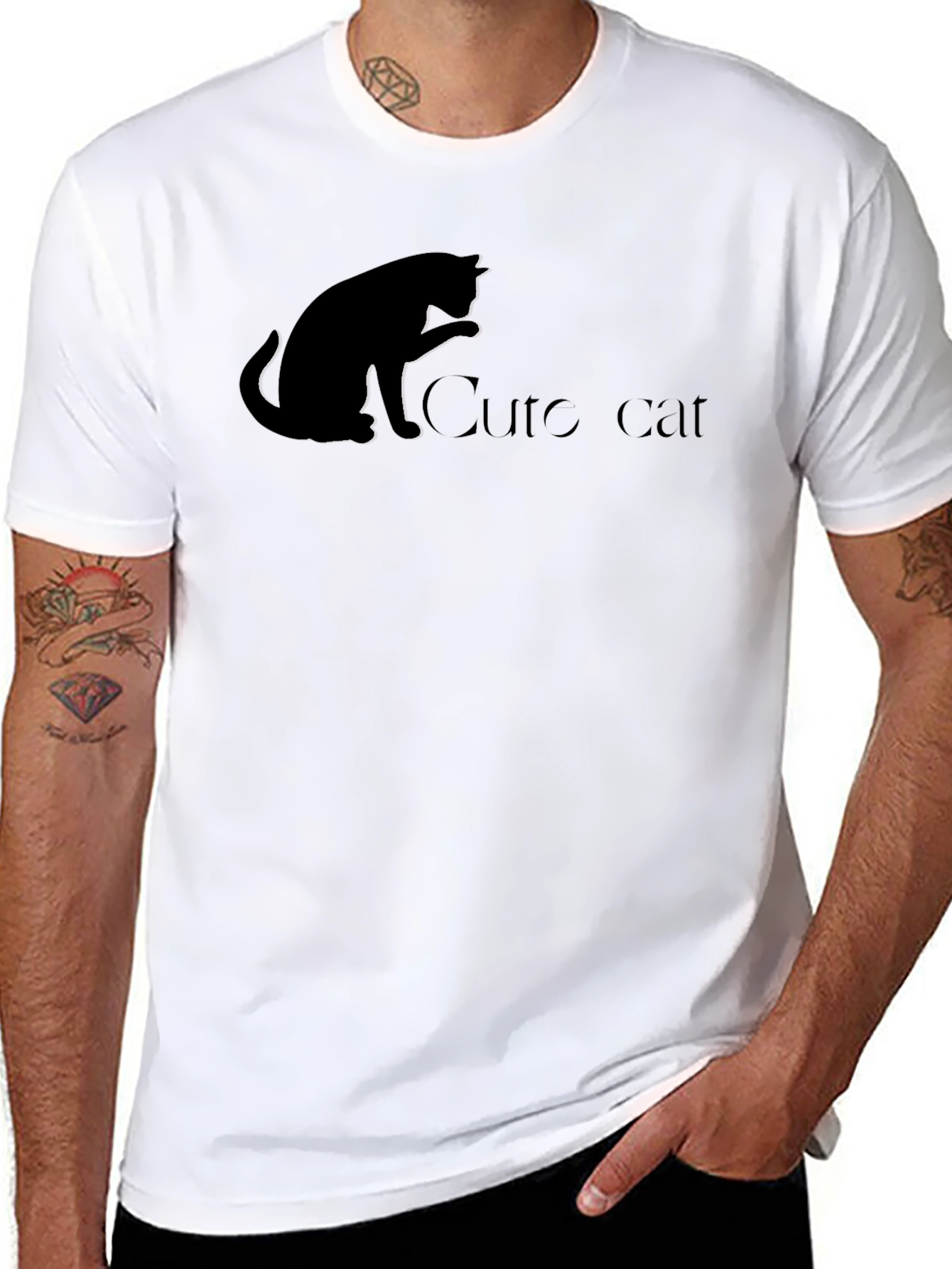 Black Cute Cat Black T-Shirt view 8