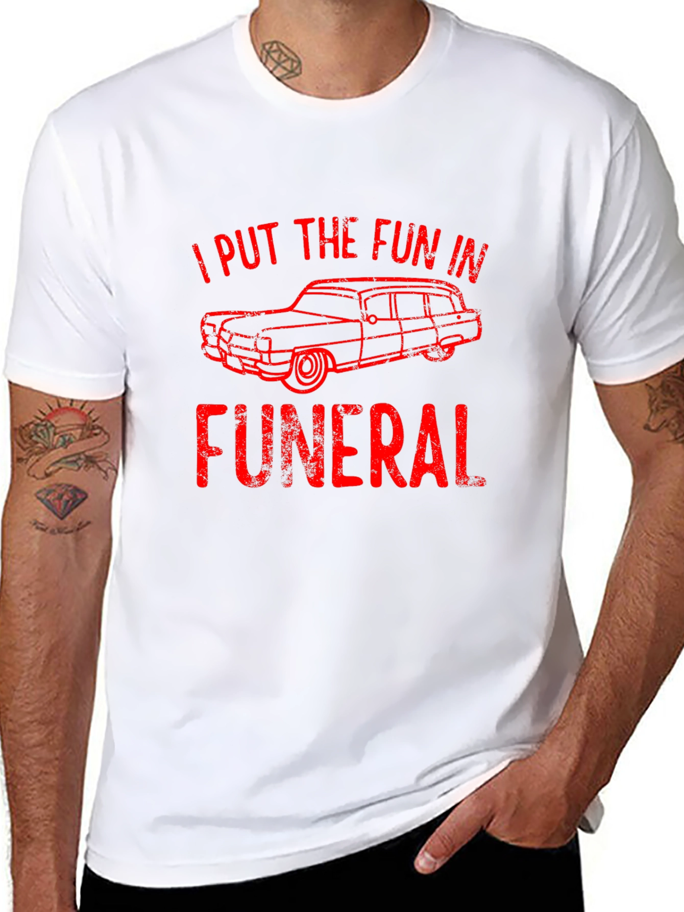 Black I Put the Fun in Funeral Hearse T-Shirt view 8