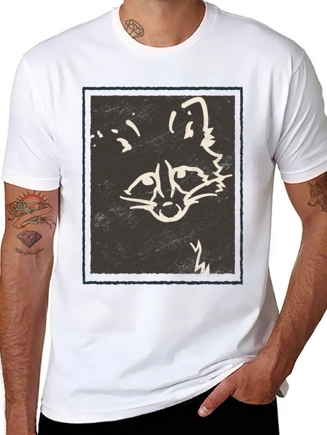 Black Abstract Raccoon Graphic Print Black T-Shirt view 8
