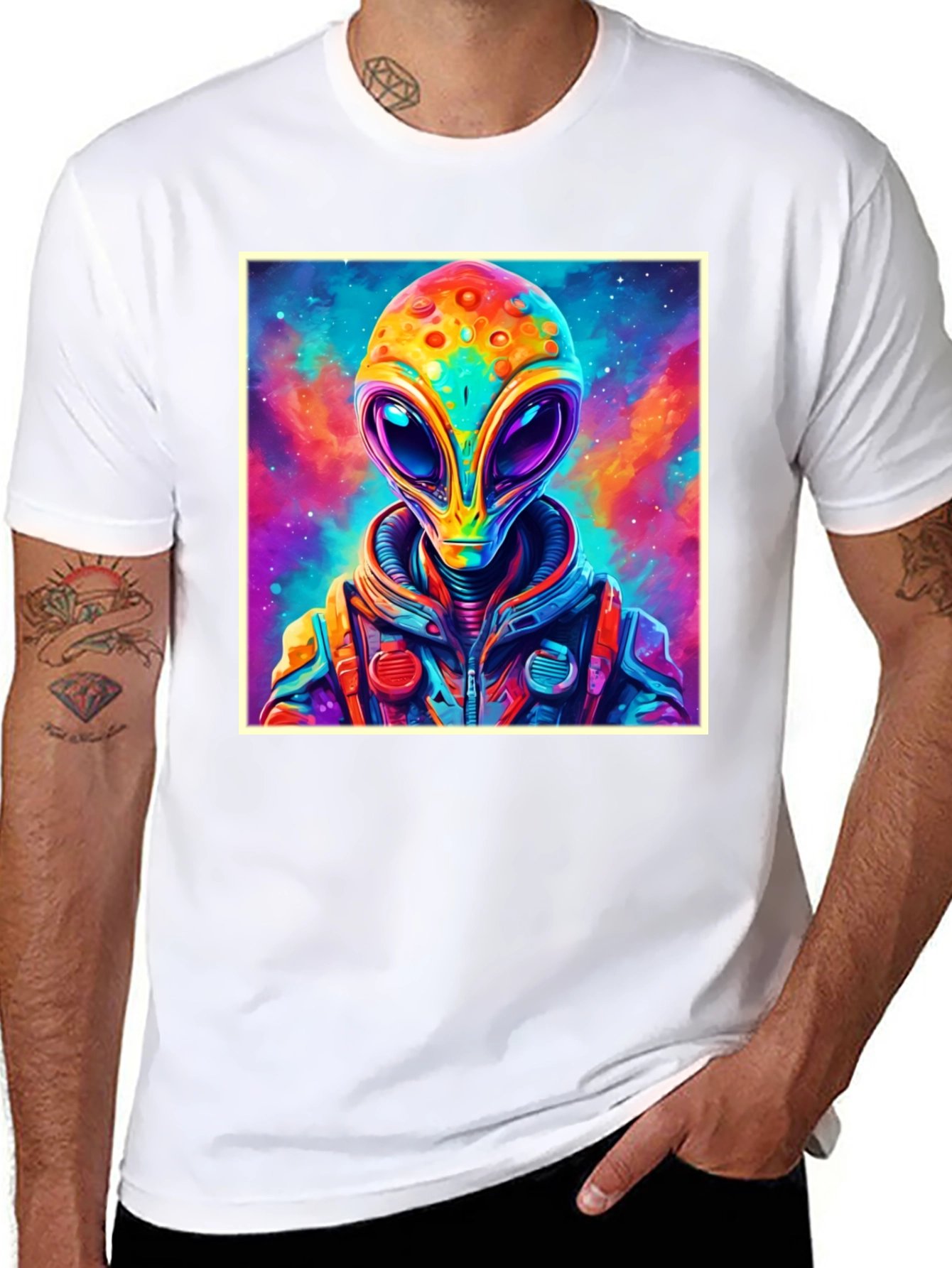 Black Colorful Alien Graphic Tee - Black Cotton T-Shirt view 8