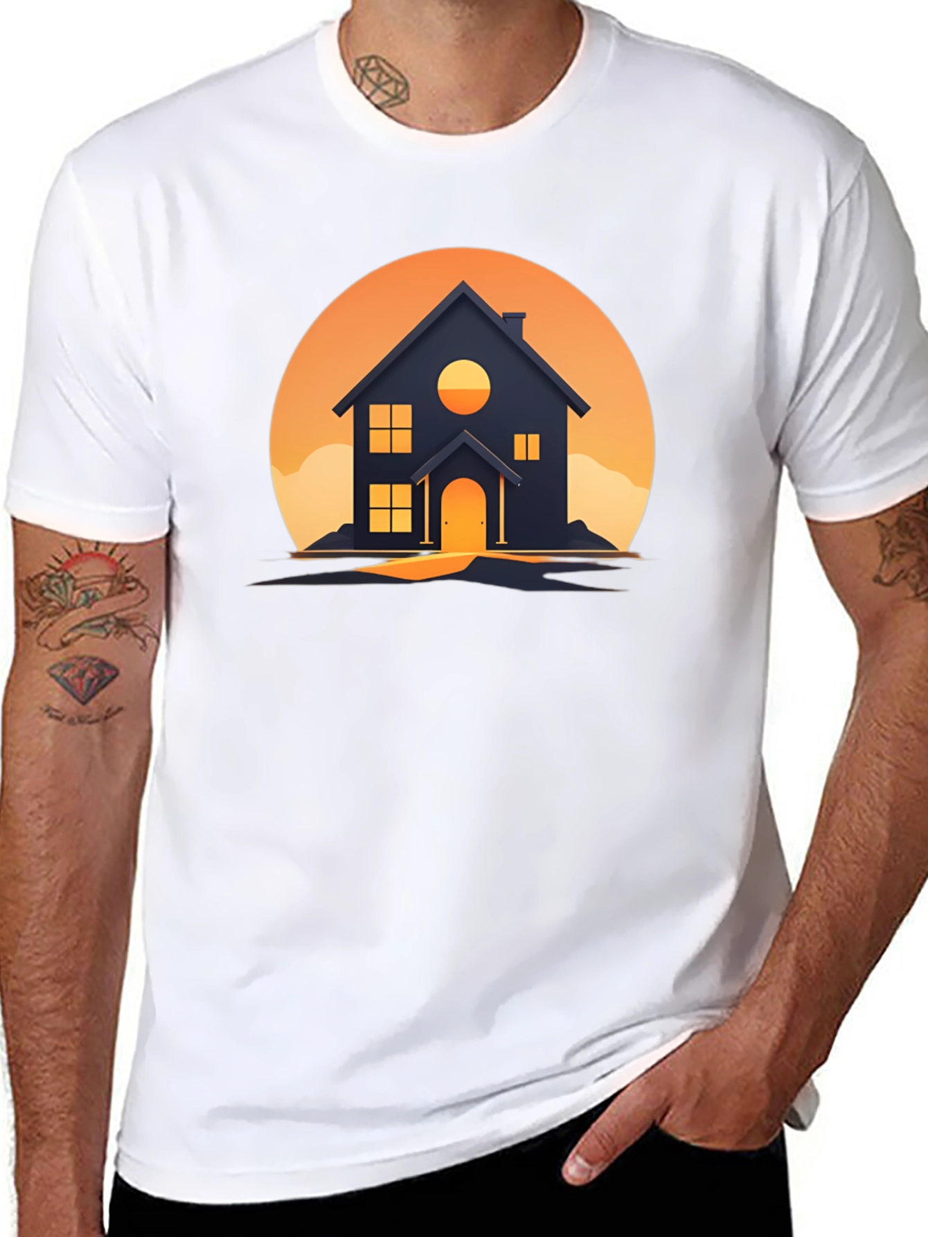 Black Sunset House Graphic Tee - Modern Design view 8
