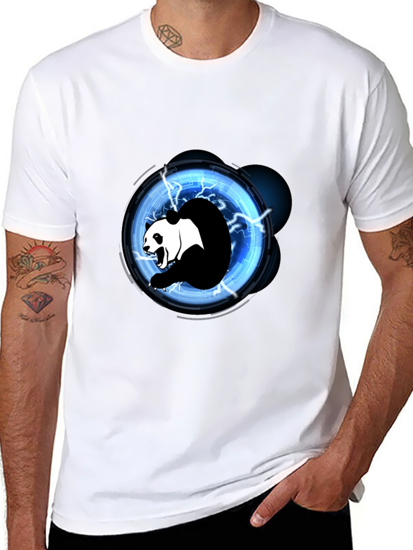 Black Electric Panda Graphic Tee - Black Cotton Blend view 8