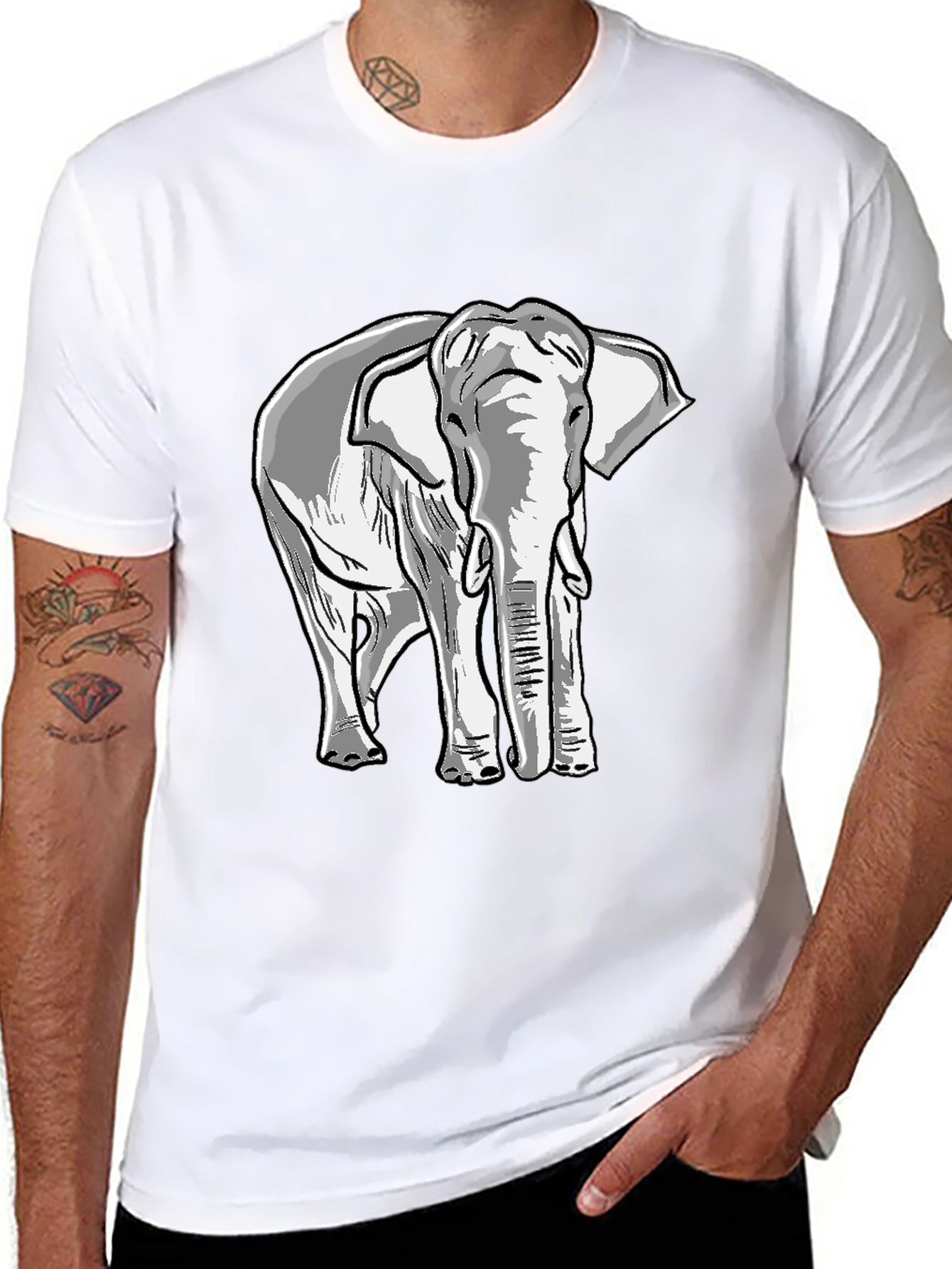 Black Elephant Graphic Tee - Unisex Casual Black T-Shirt view 8