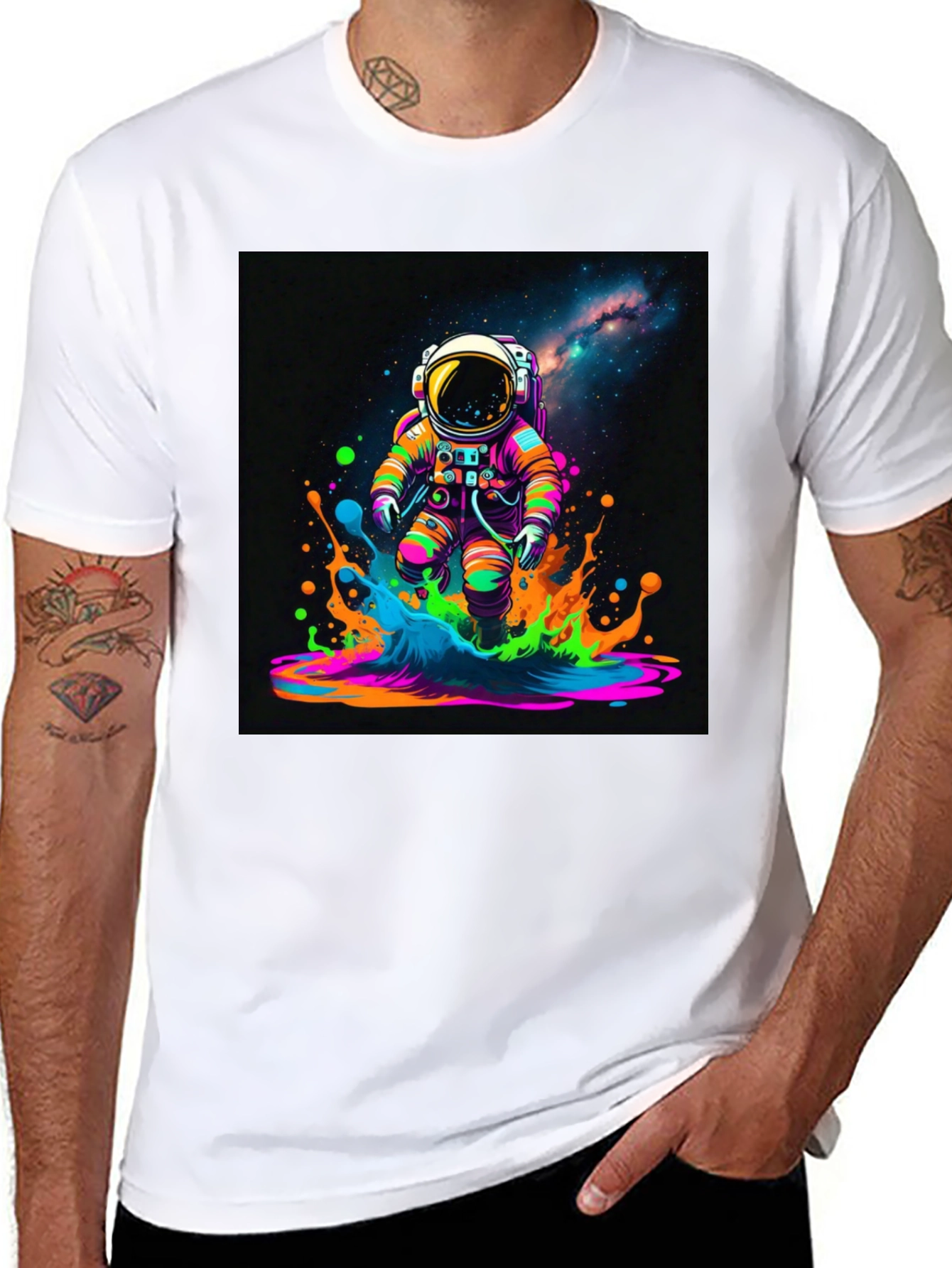 Black Astronaut Galaxy T-Shirt - Colorful Space Design view 8