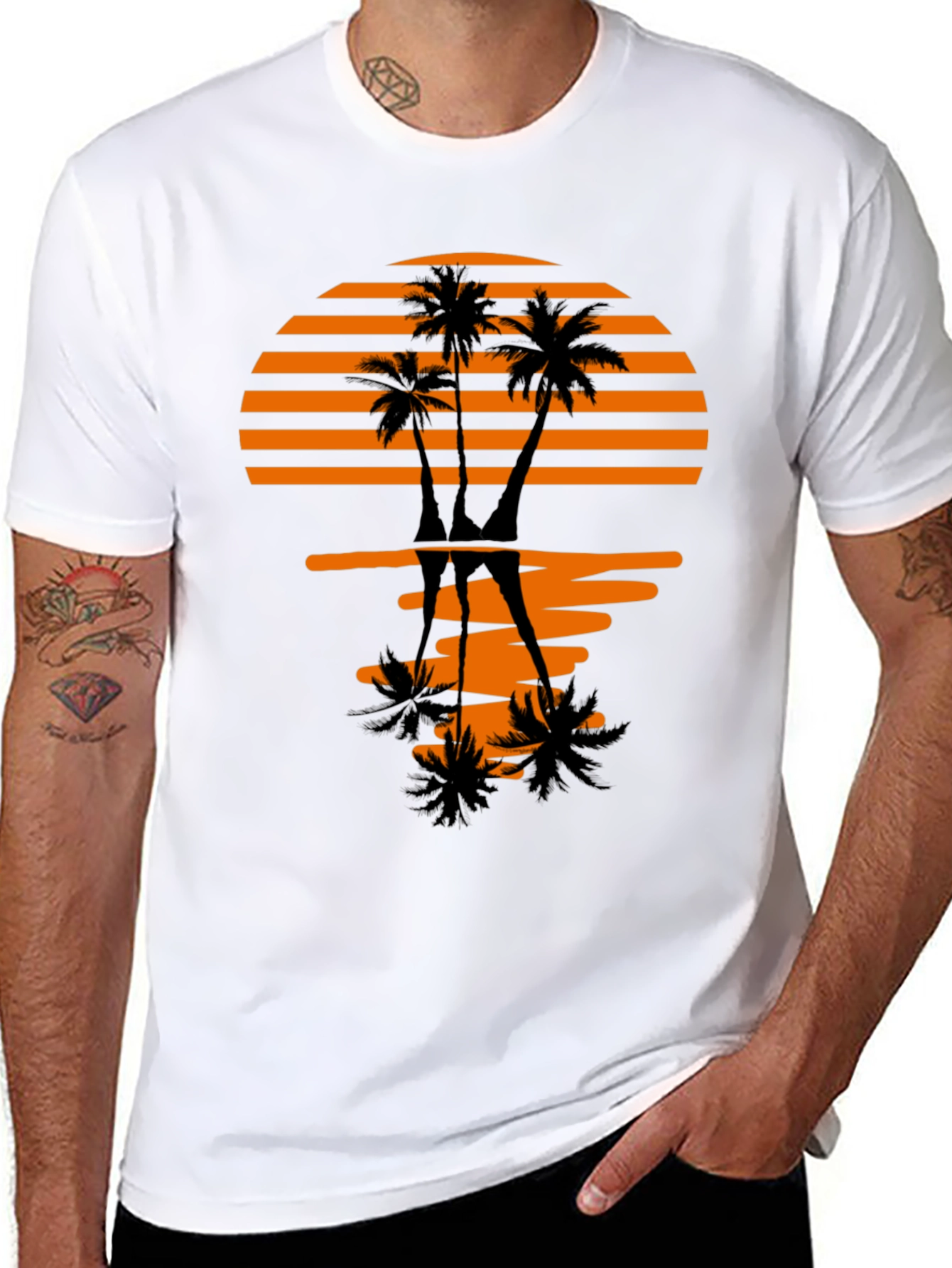 Black Sunset Palm Tree Graphic Tee - Stylish Black T-Shirt view 8