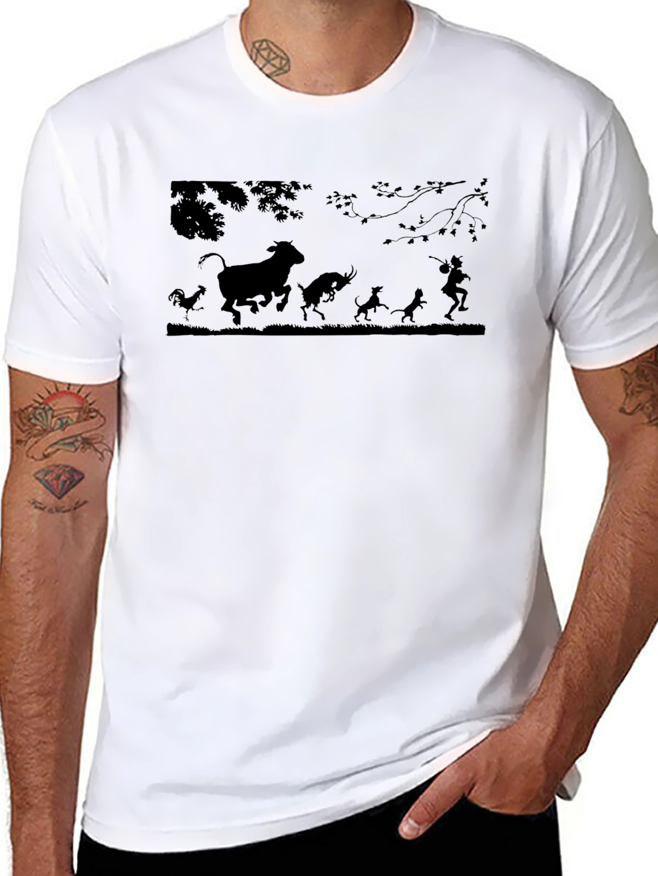 Black Silhouette Animal Chase Black T-Shirt view 8