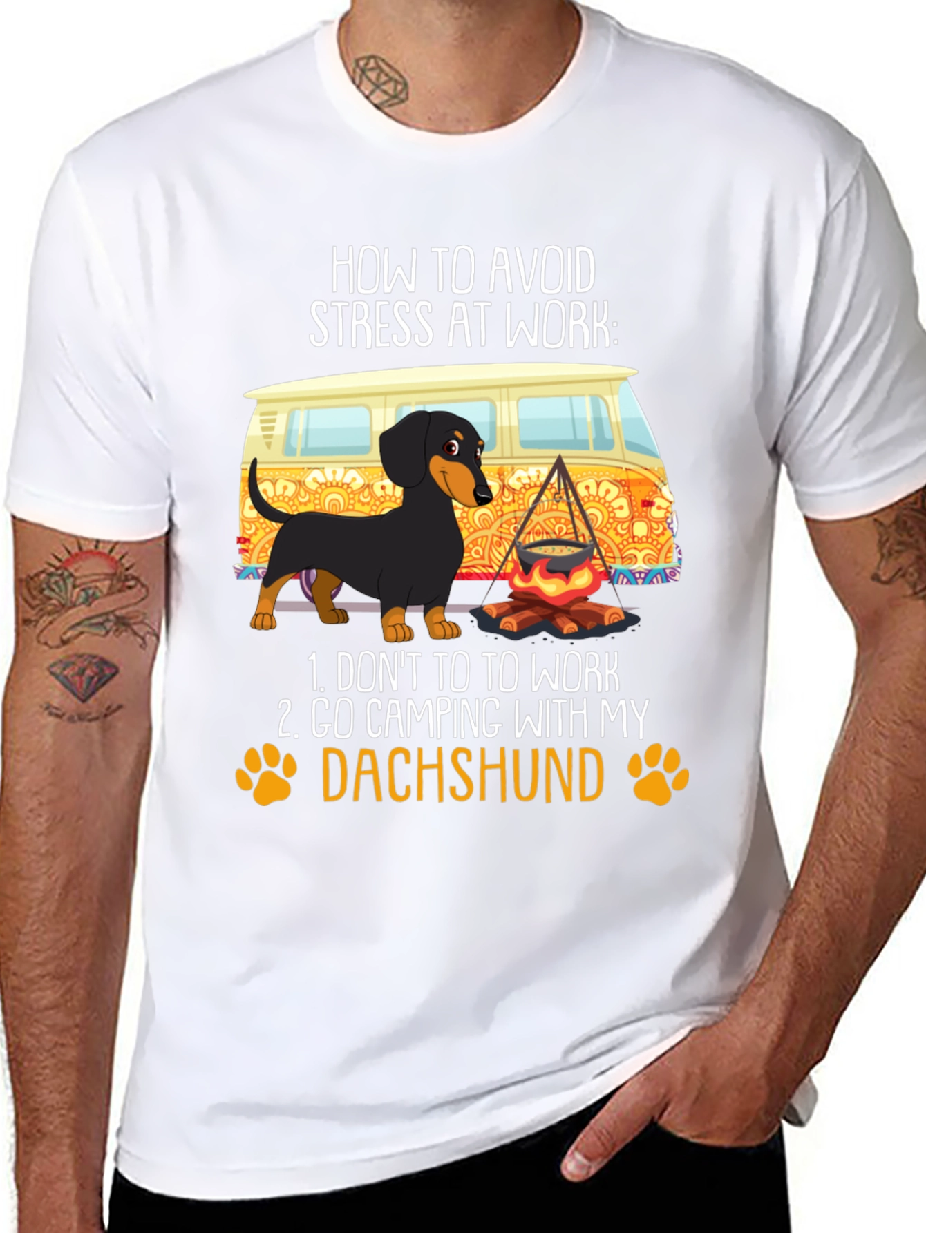 Black Avoid Stress Dachshund Camping T-Shirt view 8