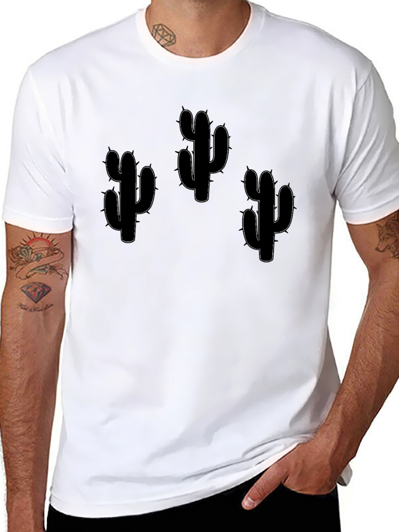 Black Cactus Print Crew Neck T-Shirt view 8
