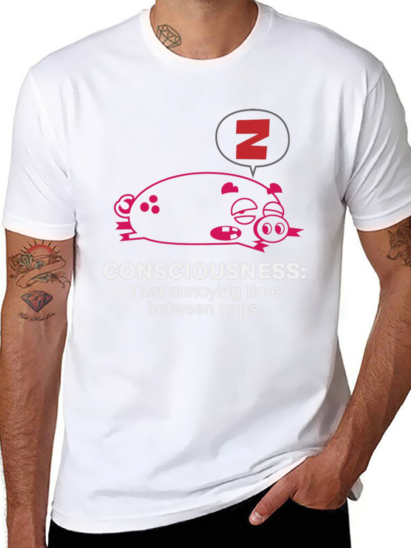 Consciousness Nap T-Shirt: Funny Sleep Pig - 8