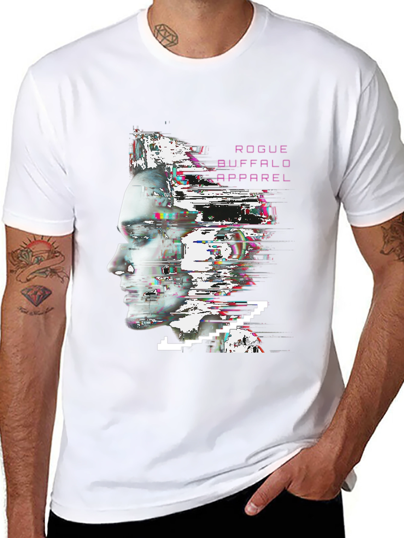 Black Rogue Buffalo Apparel Glitch Portrait T-Shirt view 8