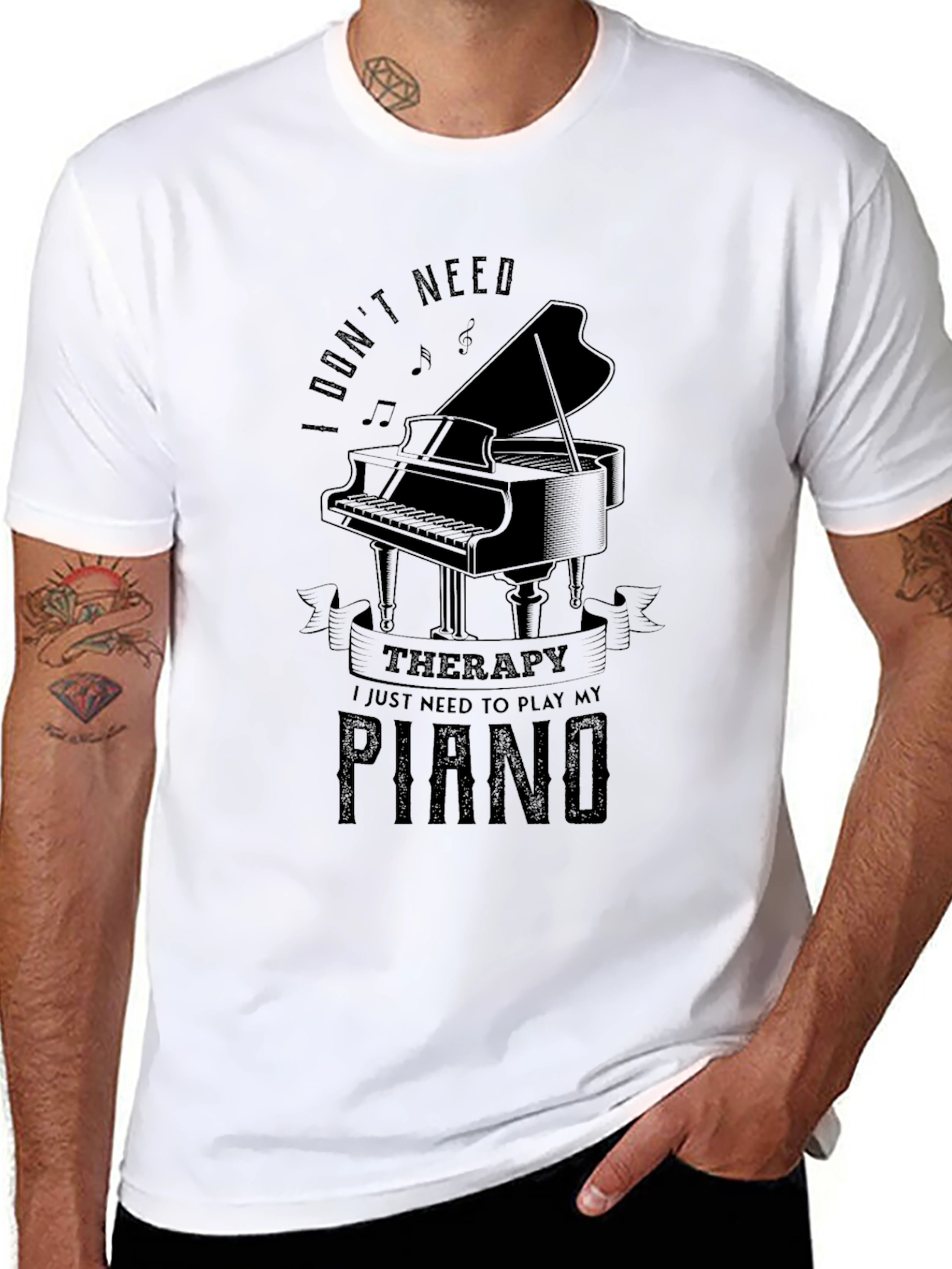 Black Piano Therapy T-Shirt: Music Lover's Comfort view 8