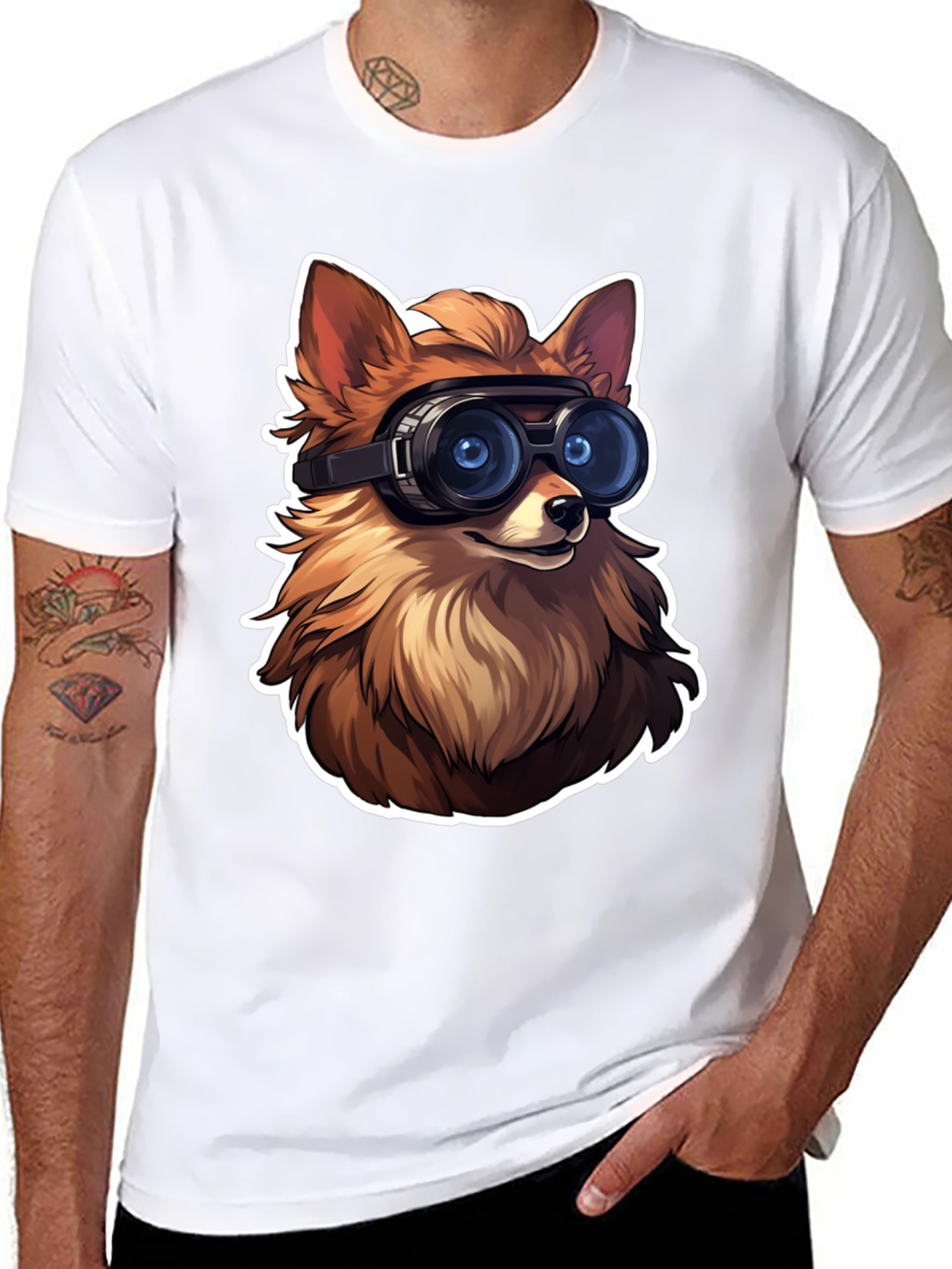 Black Fox Goggles Graphic Tee - Cool Animal Design view 8