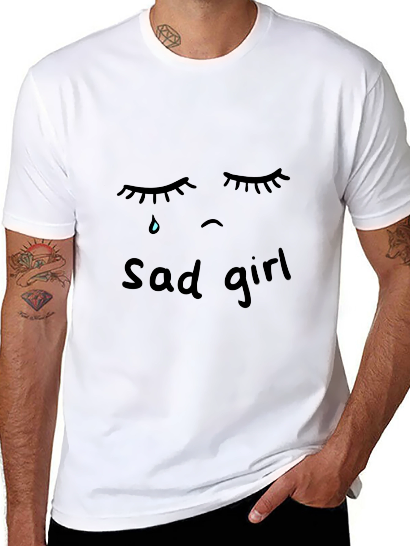 Sad Girl Graphic Black T-Shirt - 8