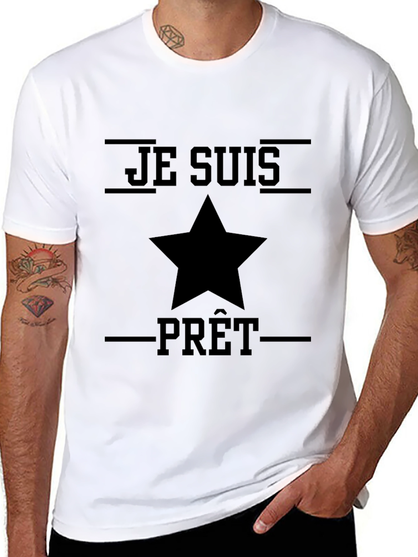 Black Je Suis Prêt Graphic Tee - Black Cotton Shirt view 8