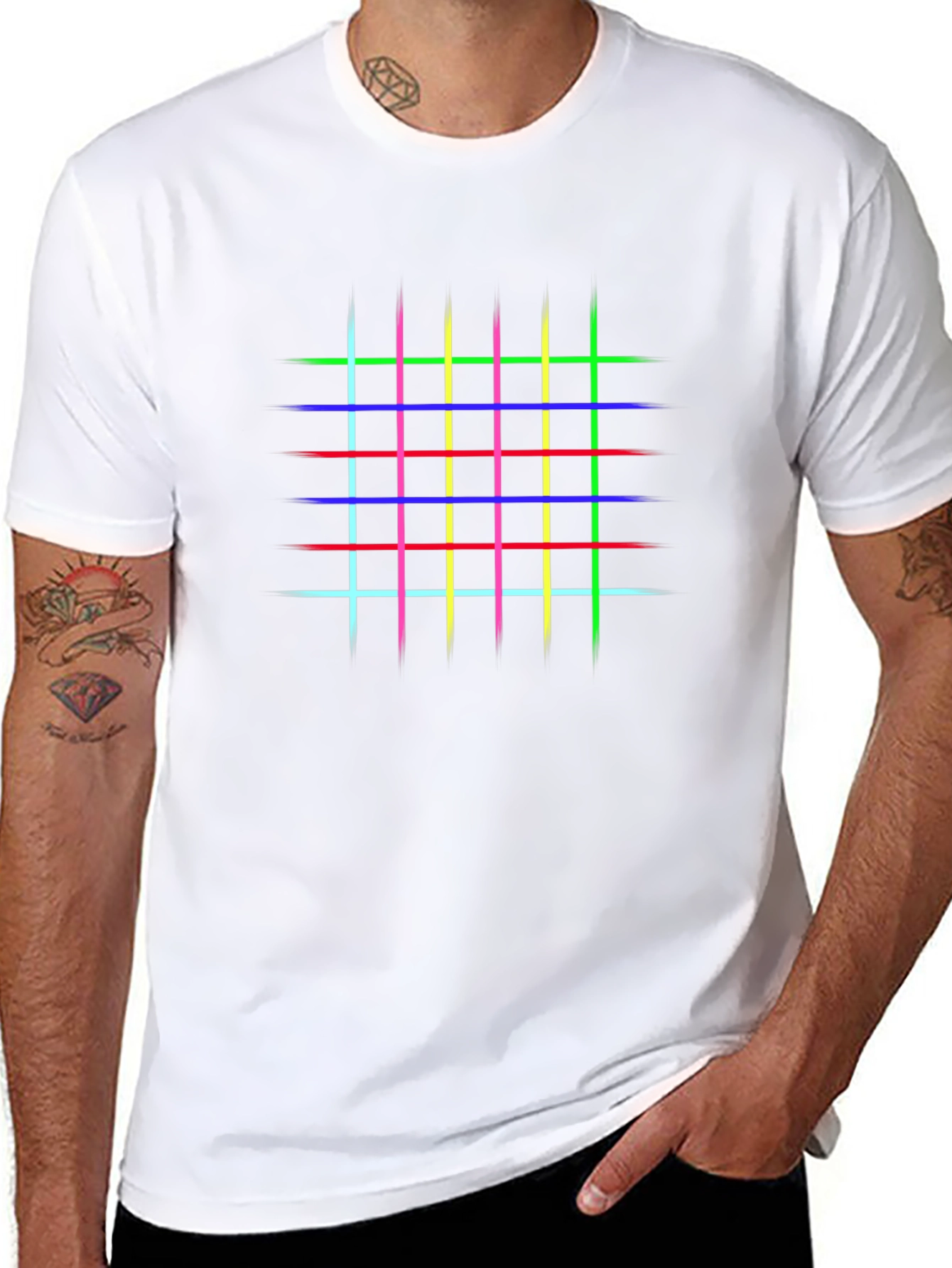 Black Retro Grid T-Shirt - Geometric Design view 8