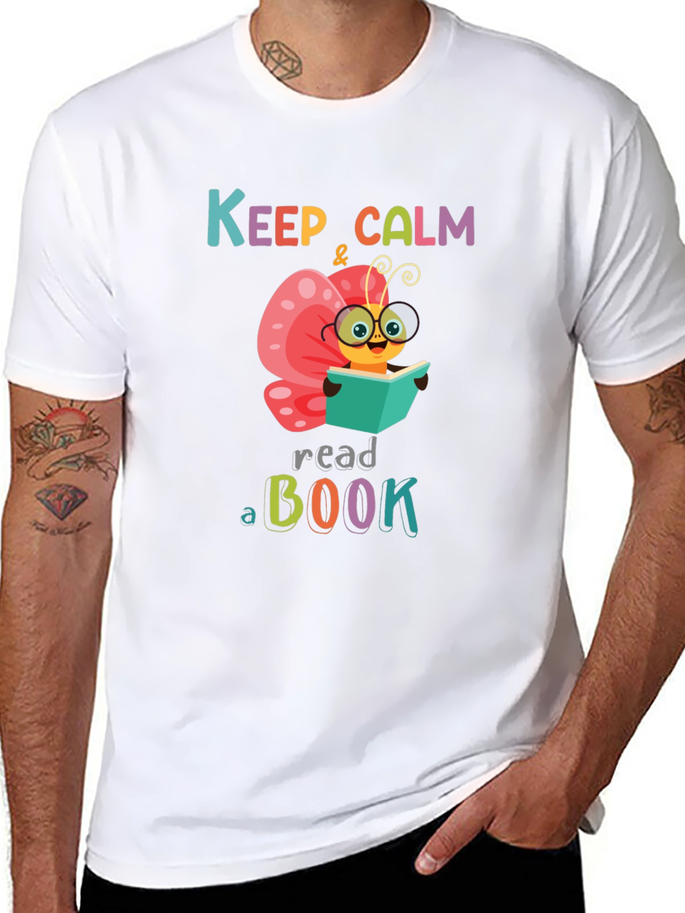 Black Keep Calm Read a Book T-Shirt view 8