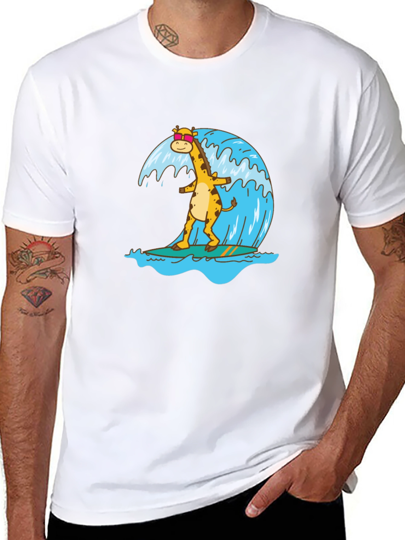 Black Surfing Giraffe Graphic Tee view 8