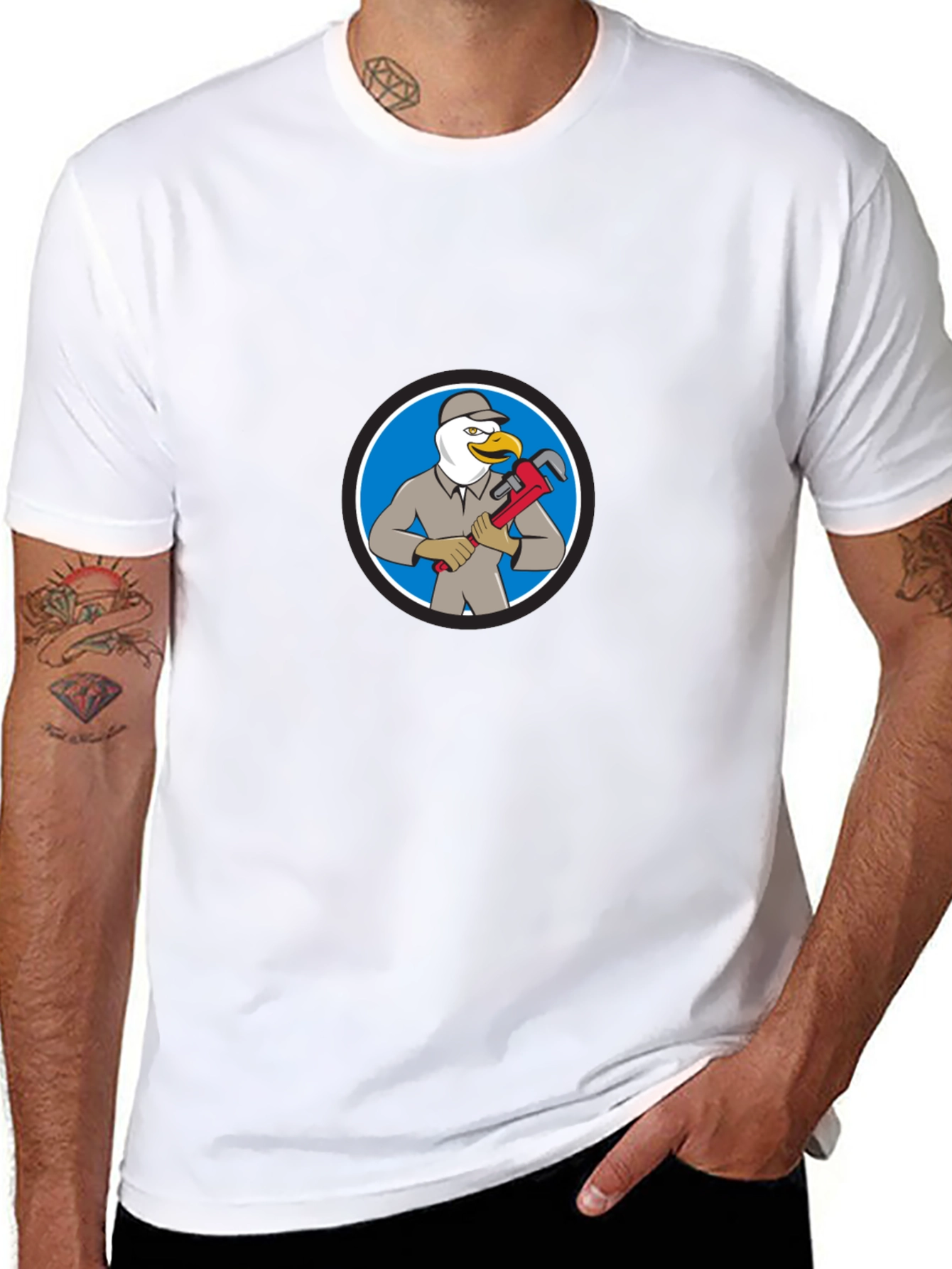 Black Cartoon Seagull Plumber T-Shirt view 8